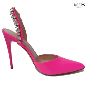 ADELE WOMEN'S SATIN DIAMANTE DEATIL COURT SHOES FUCHSIA