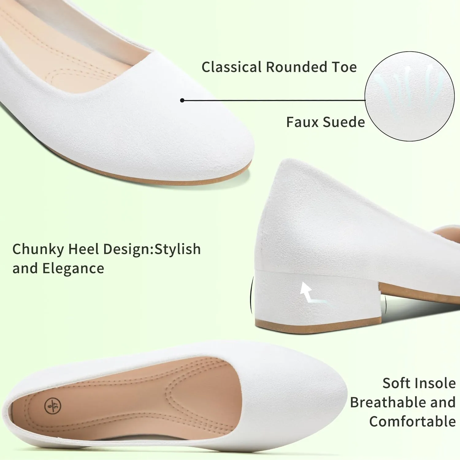 AISFAES Women Pumps Low Chunky Rounded Toe Heels Healed Dress Pumps Elegant Wedges Working Shoes