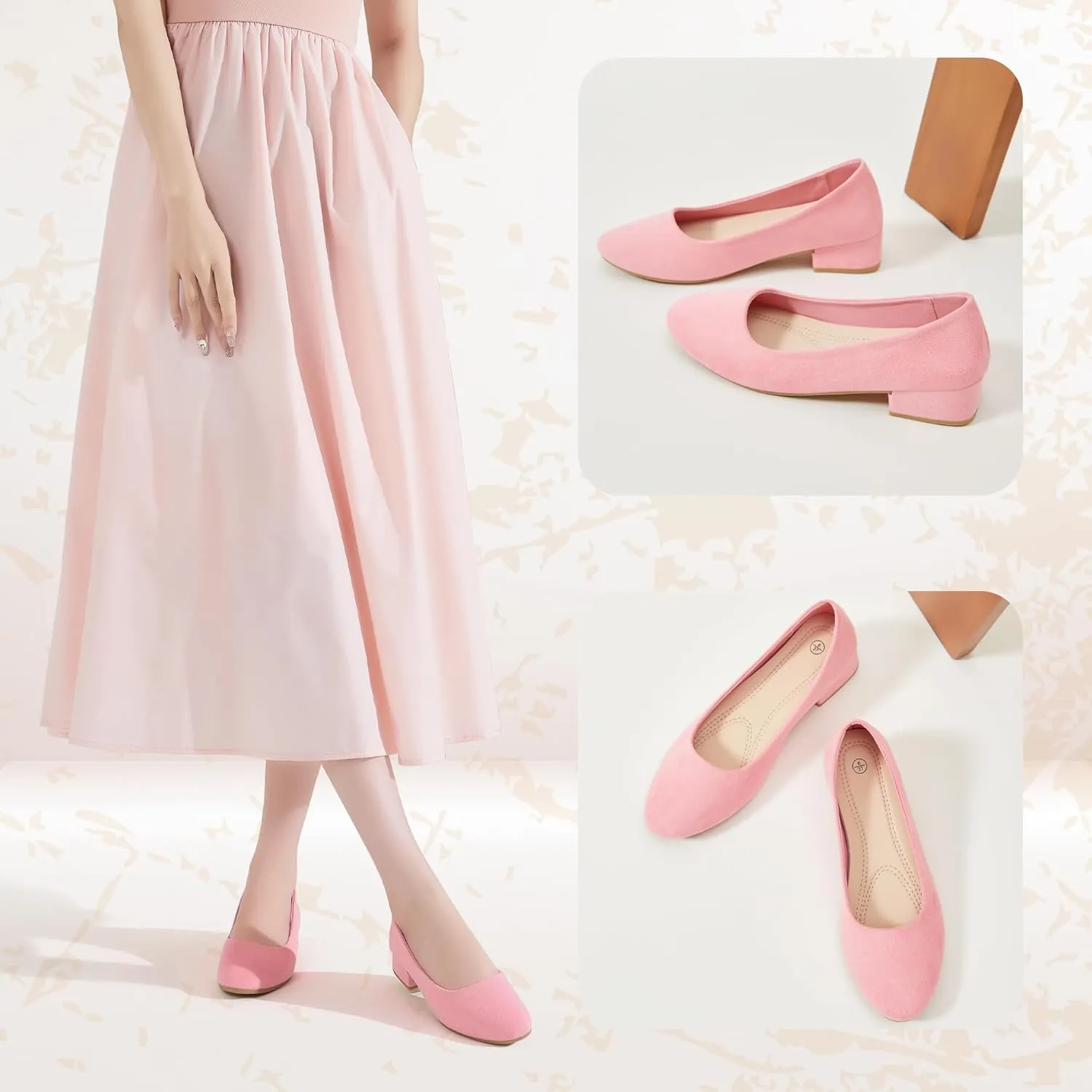 AISFAES Women Pumps Low Chunky Rounded Toe Heels Healed Dress Pumps Elegant Wedges Working Shoes