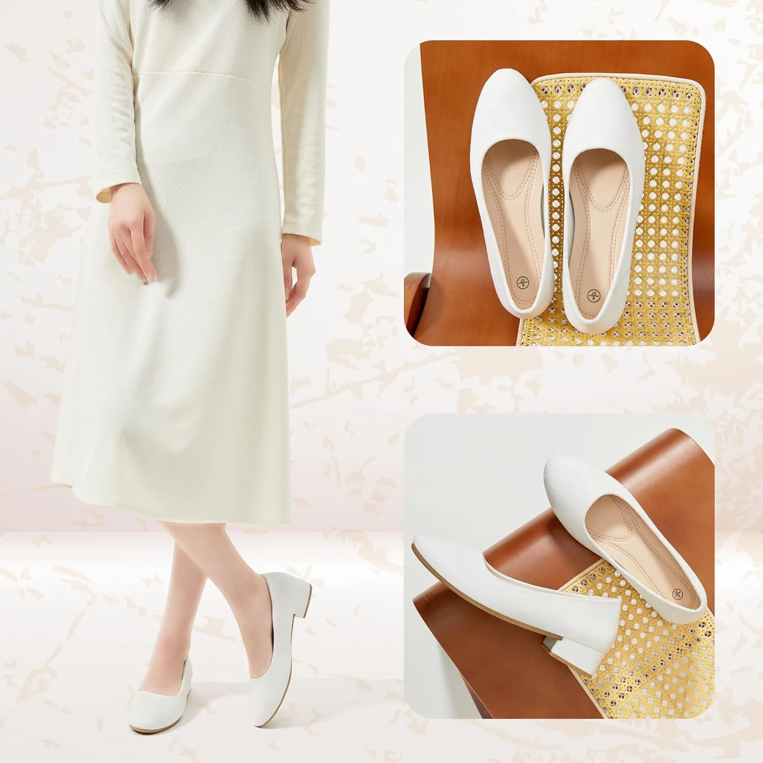 AISFAES Women Pumps Low Chunky Rounded Toe Heels Healed Dress Pumps Elegant Wedges Working Shoes