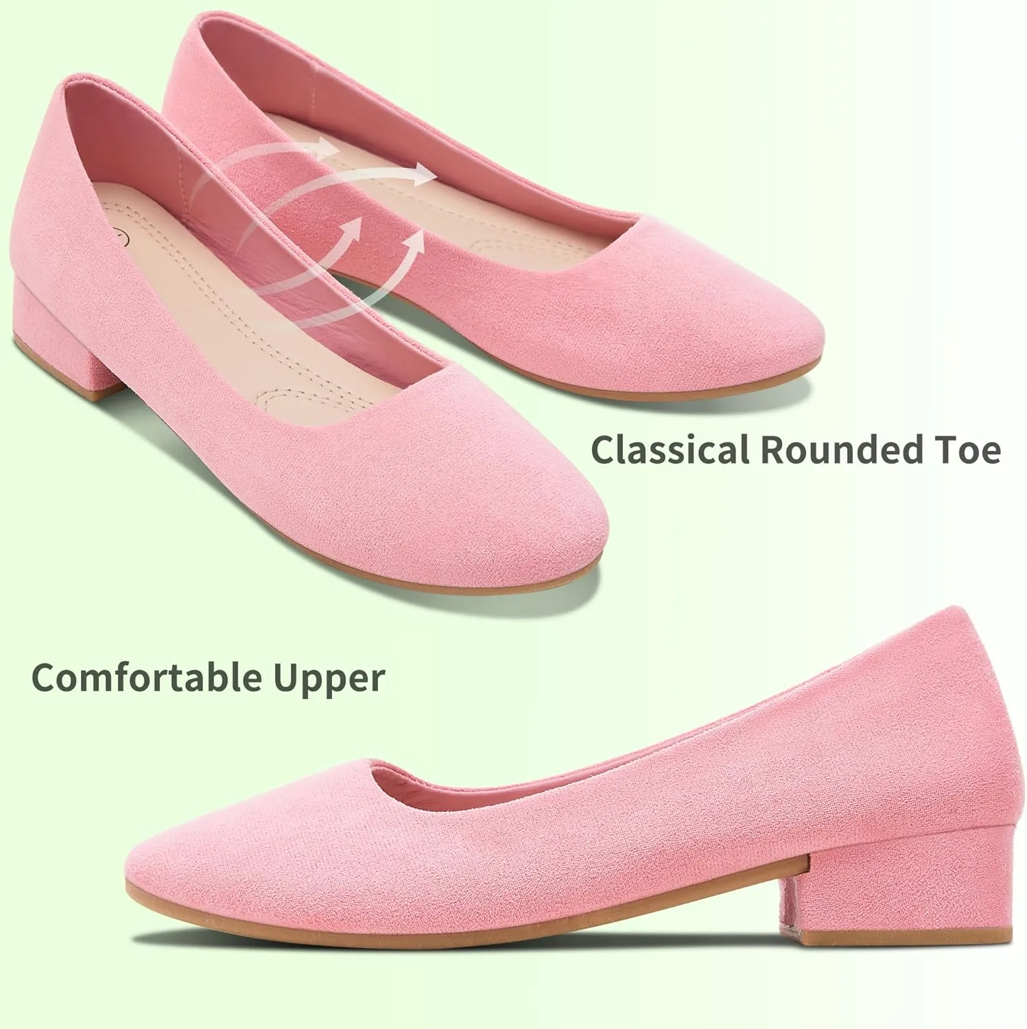 AISFAES Women Pumps Low Chunky Rounded Toe Heels Healed Dress Pumps Elegant Wedges Working Shoes