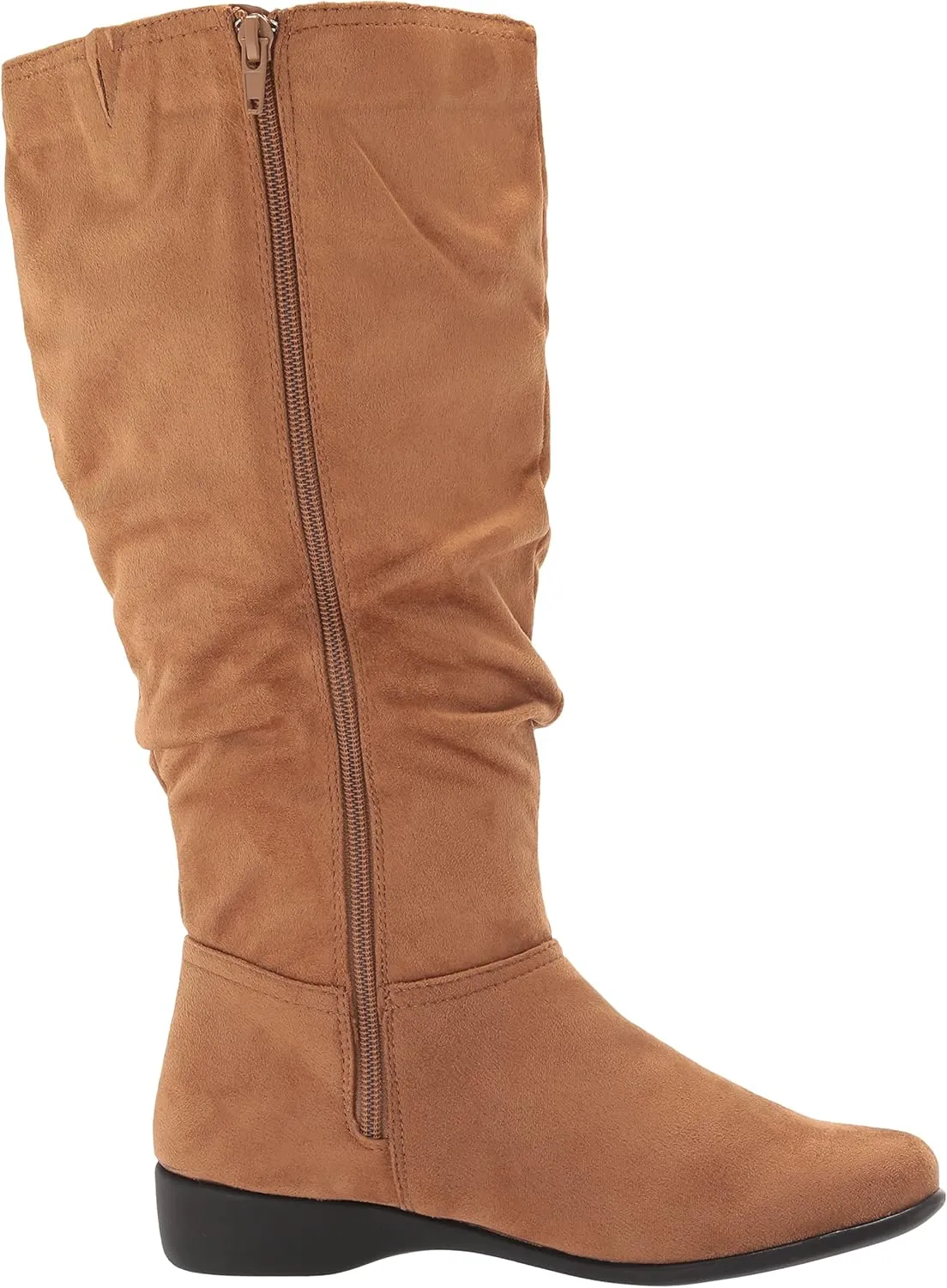 AmeriMark Women's Faux-Suede Adina Wide-Calf Boots - Comfortable, Stylish, Durable, Side Zipper, Excellent Traction