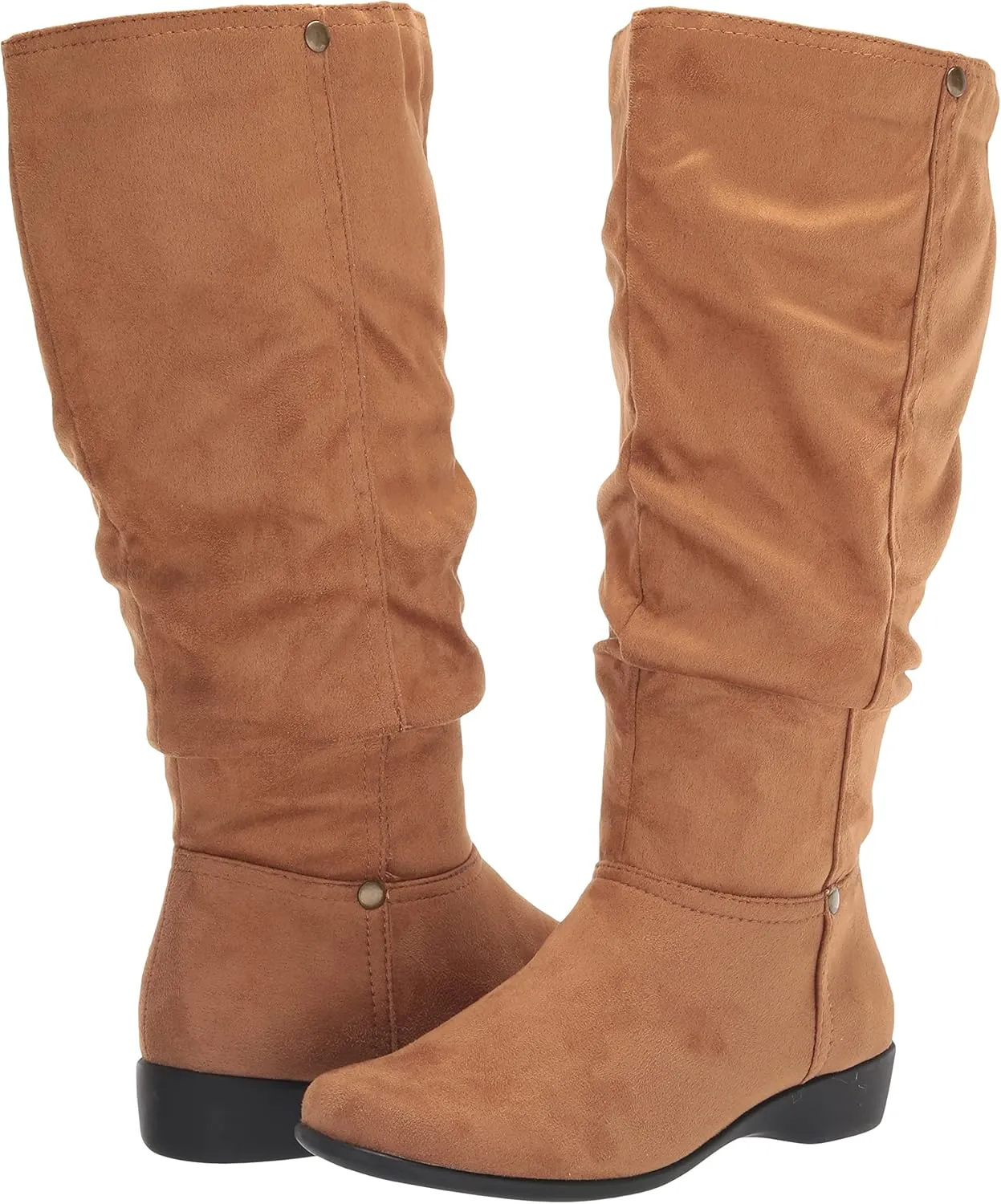 AmeriMark Women's Faux-Suede Adina Wide-Calf Boots - Comfortable, Stylish, Durable, Side Zipper, Excellent Traction