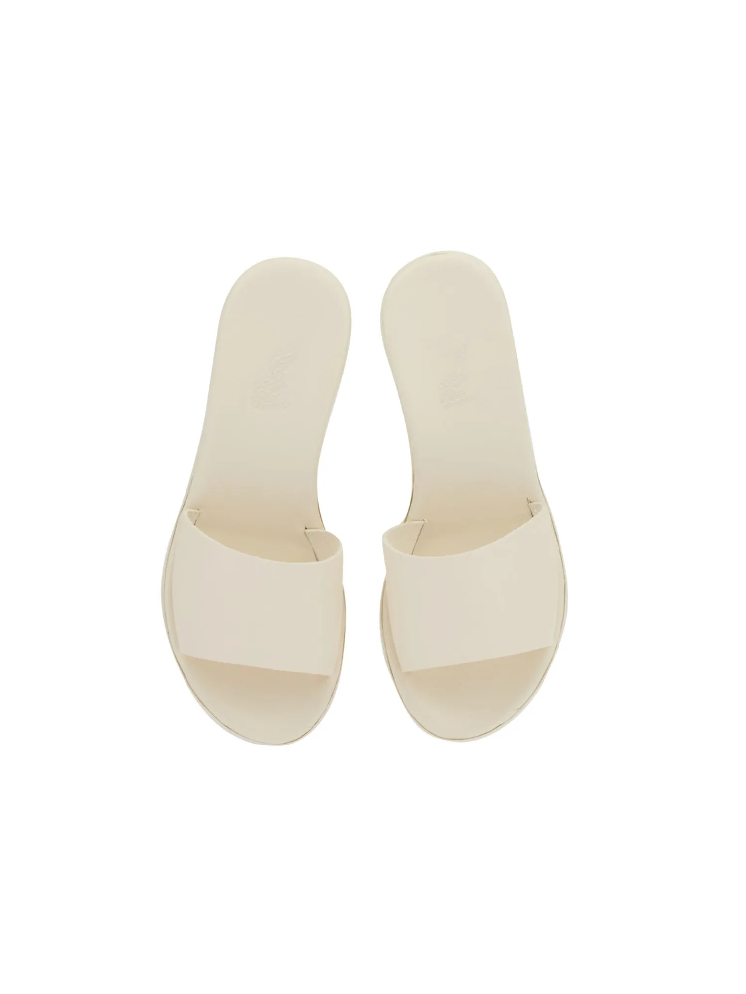 ANCIENT GREEK SANDALS Womens Ivory Handmade Padded Katina Round Toe Block Heel Slip On Leather Slide Sandals Shoes