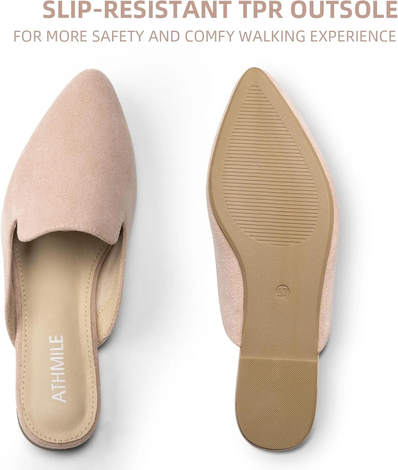 ATHMILE Mules for Women Flats Shoes Comfortable Business Work Dress Casual Womens Mules Flats Closed Pointed Toe Slip on Mules Flats for Ladies