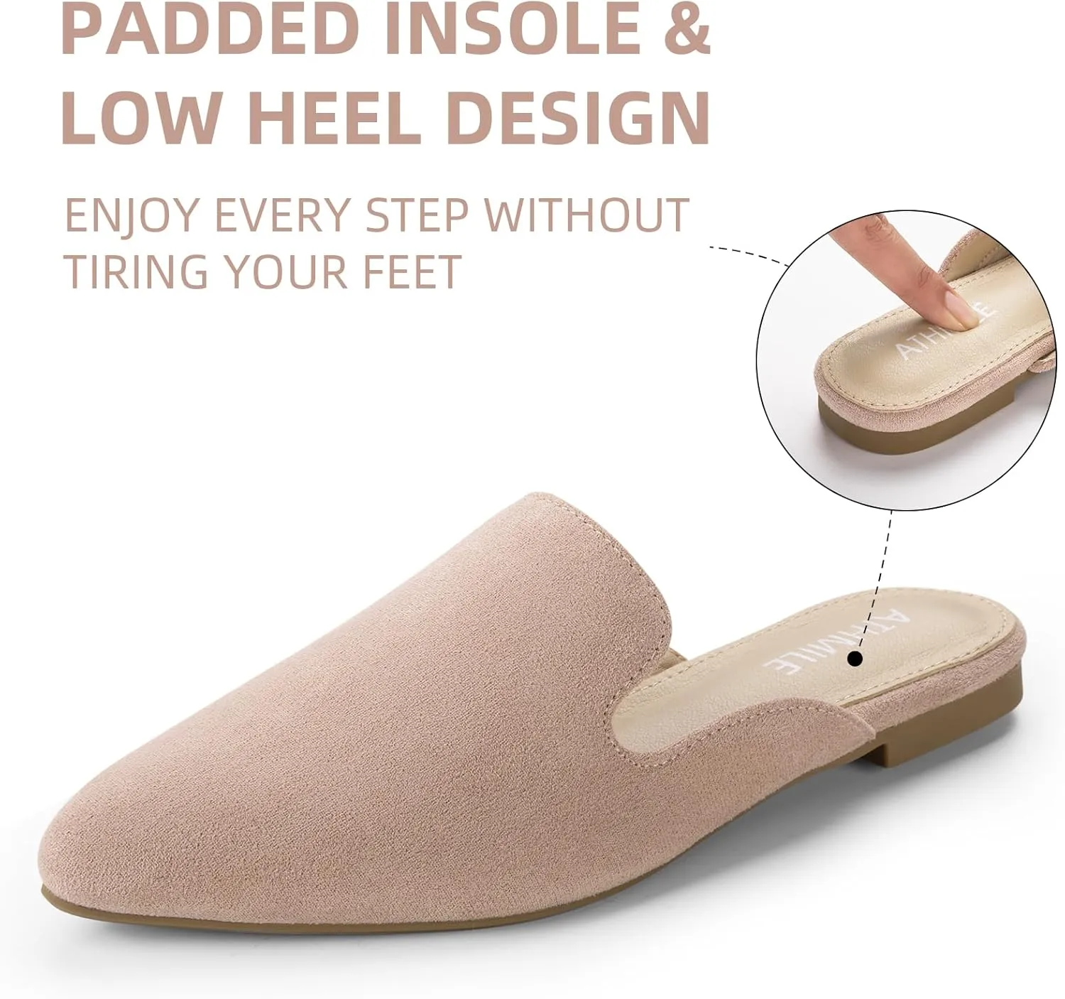 ATHMILE Mules for Women Flats Shoes Comfortable Business Work Dress Casual Womens Mules Flats Closed Pointed Toe Slip on Mules Flats for Ladies