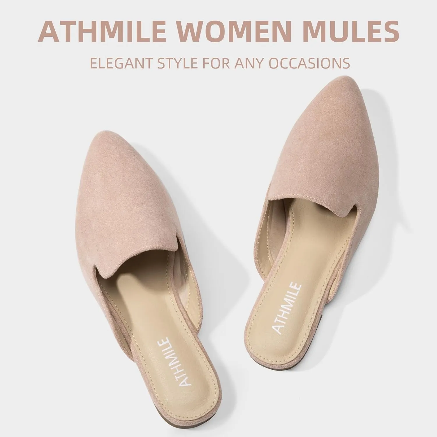 ATHMILE Mules for Women Flats Shoes Comfortable Business Work Dress Casual Womens Mules Flats Closed Pointed Toe Slip on Mules Flats for Ladies