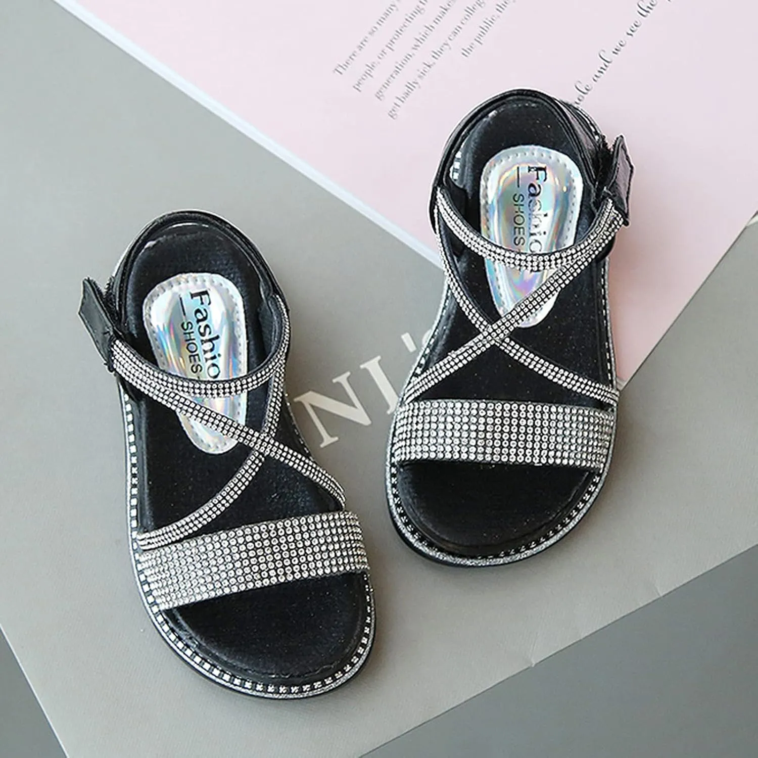 Baby Kids Pearl Sequins Sandals Open Toe Wide Summer Shoes Boys Girls Toddler Rubber Slip On Strap Loafers Comfy Trendy