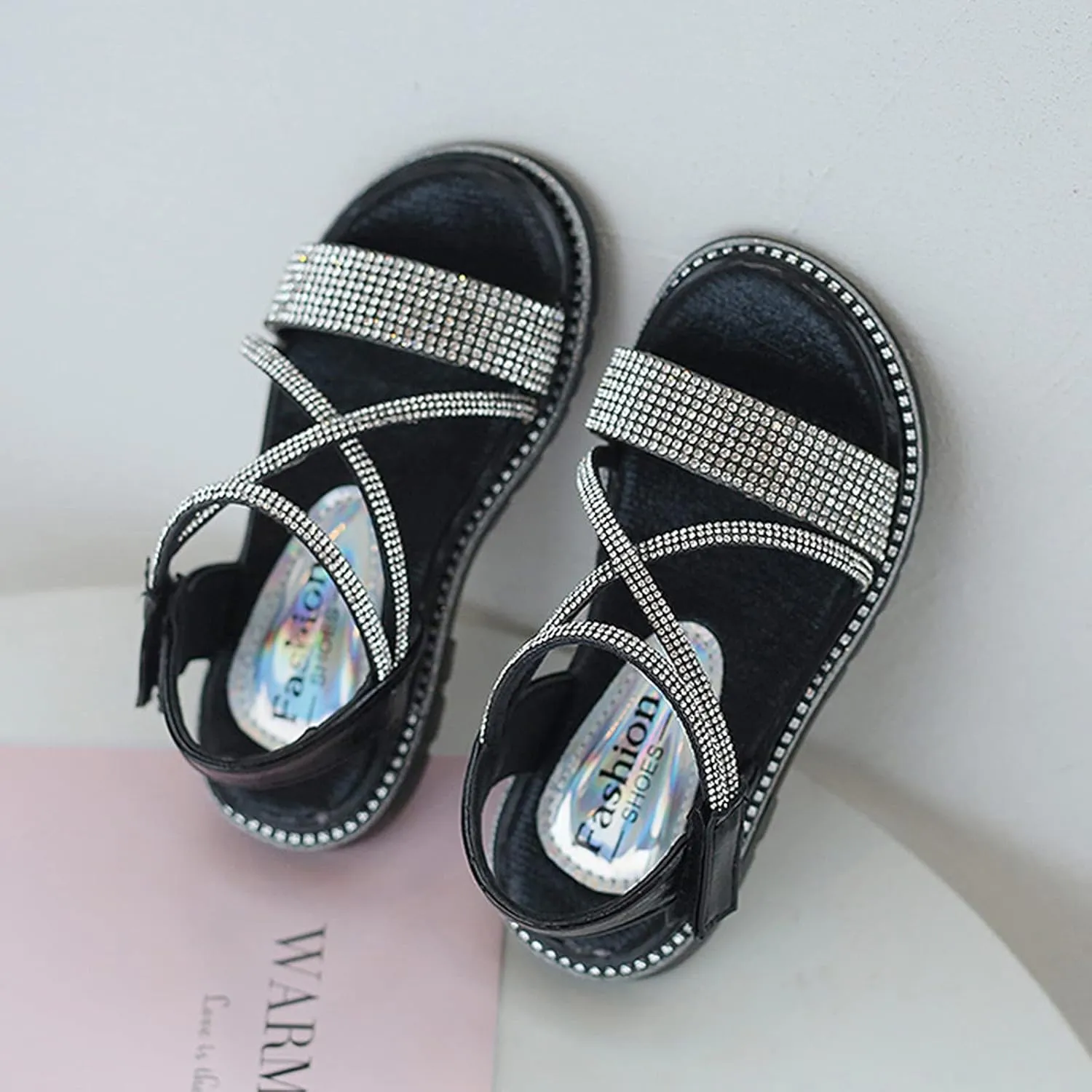 Baby Kids Pearl Sequins Sandals Open Toe Wide Summer Shoes Boys Girls Toddler Rubber Slip On Strap Loafers Comfy Trendy