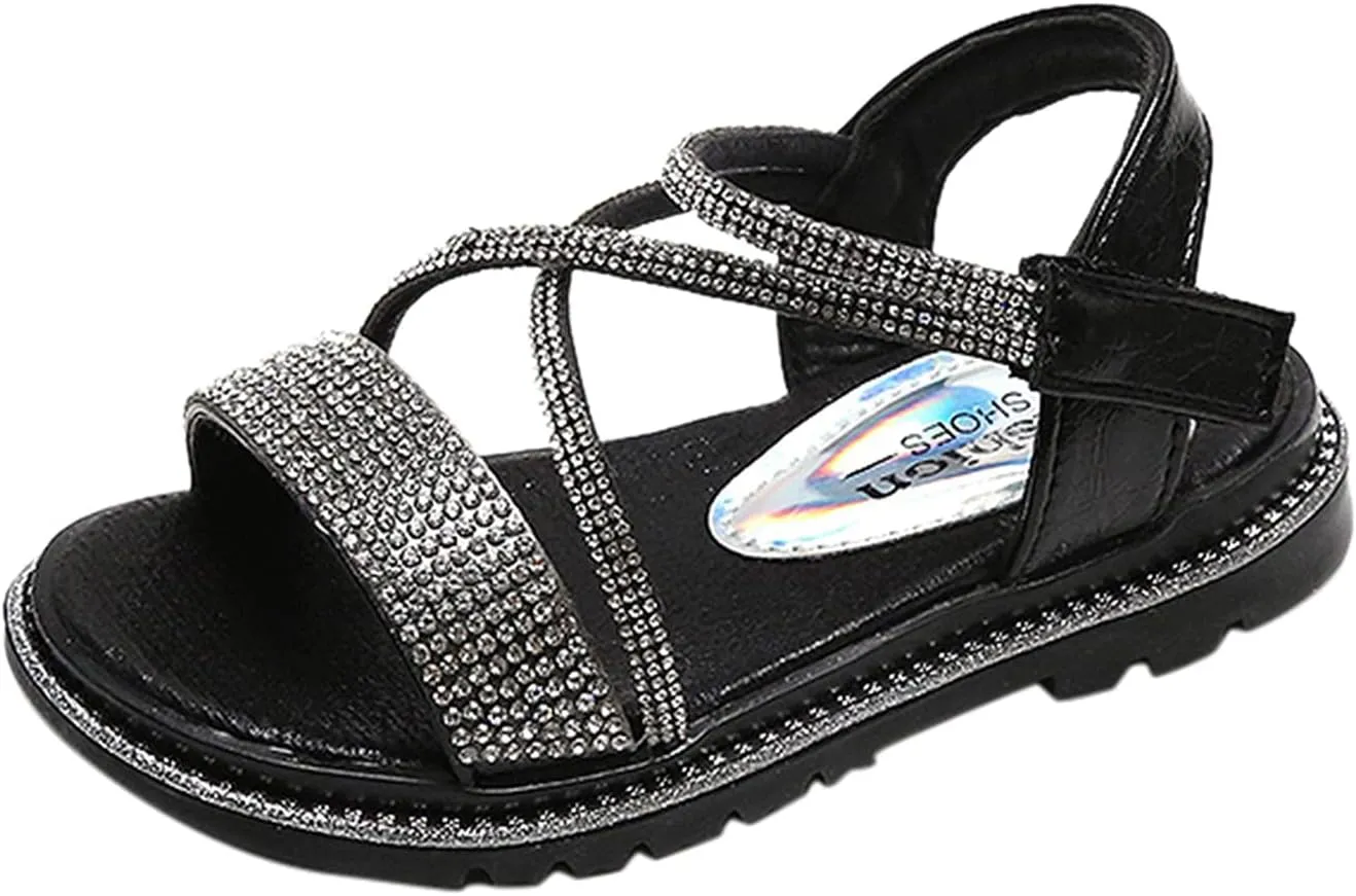 Baby Kids Pearl Sequins Sandals Open Toe Wide Summer Shoes Boys Girls Toddler Rubber Slip On Strap Loafers Comfy Trendy
