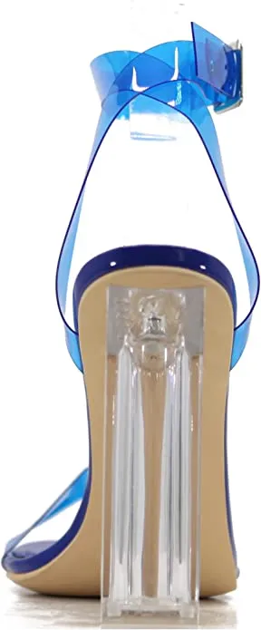 Cape Robbin Maria-2 Blue Clear Block High Heel Transparent Open Toe Pumps