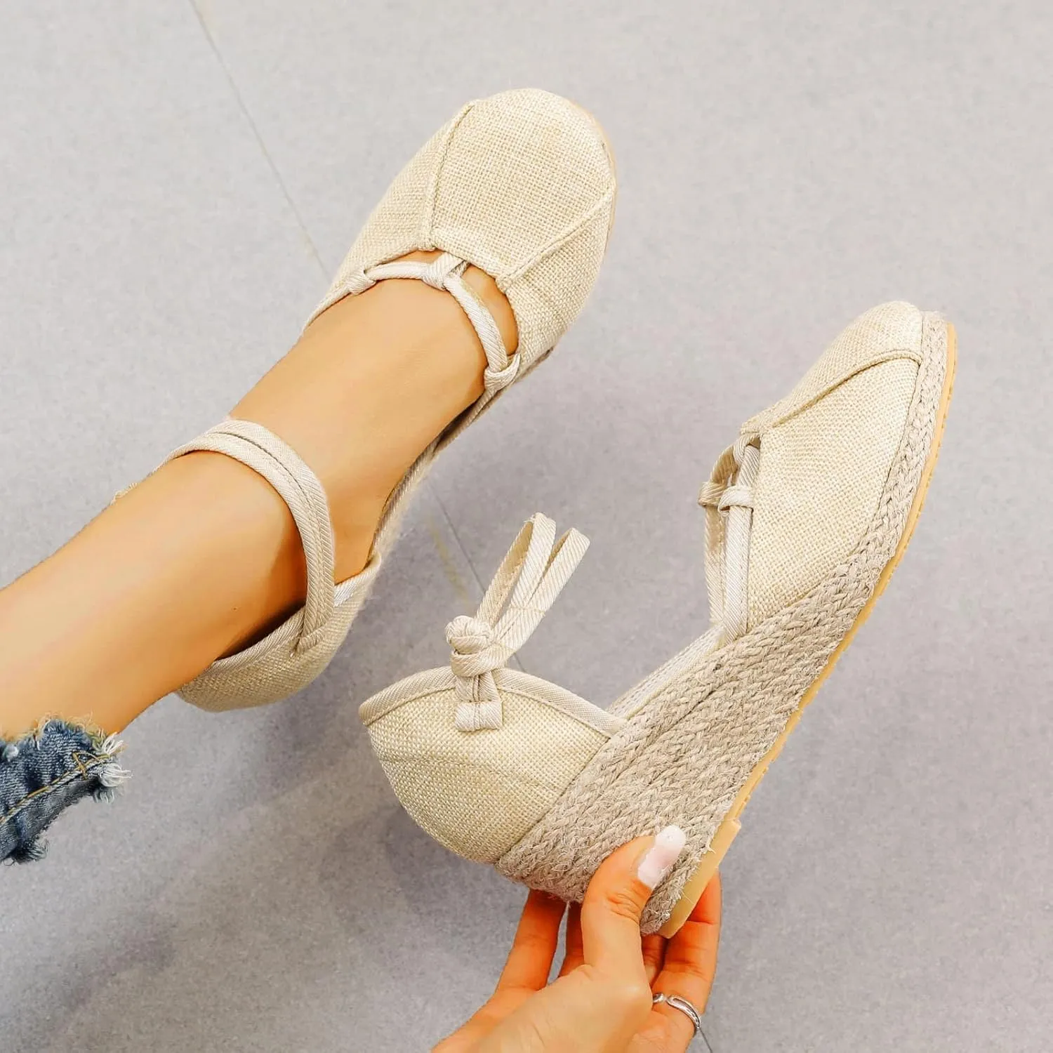 Closed Toe Sandals Women Wide Width Comfortable Walking Shoes Ankle Strappy Mid Heel Wedge Sandals Casual Espadrilles Breathable Beach Shoe Hawaiian Casual Soft Cushion Footwear Non Slip Office Shoes