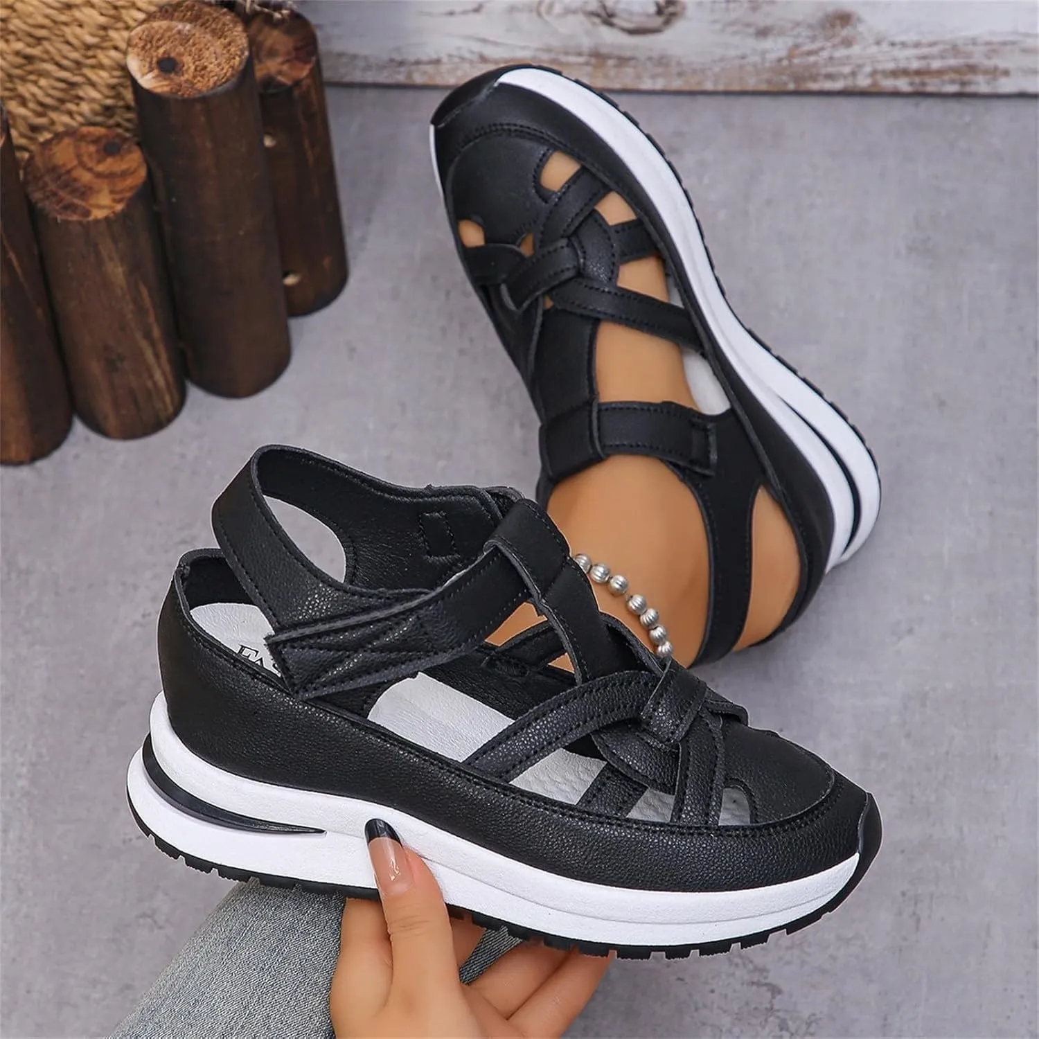 CRNTCEM Womens Sports Sandals Summer Lightweight Hollow Outdoor Comfortable Casual Sandals 2025 New Breathable Platform Wedge Stylish Roman Sandal