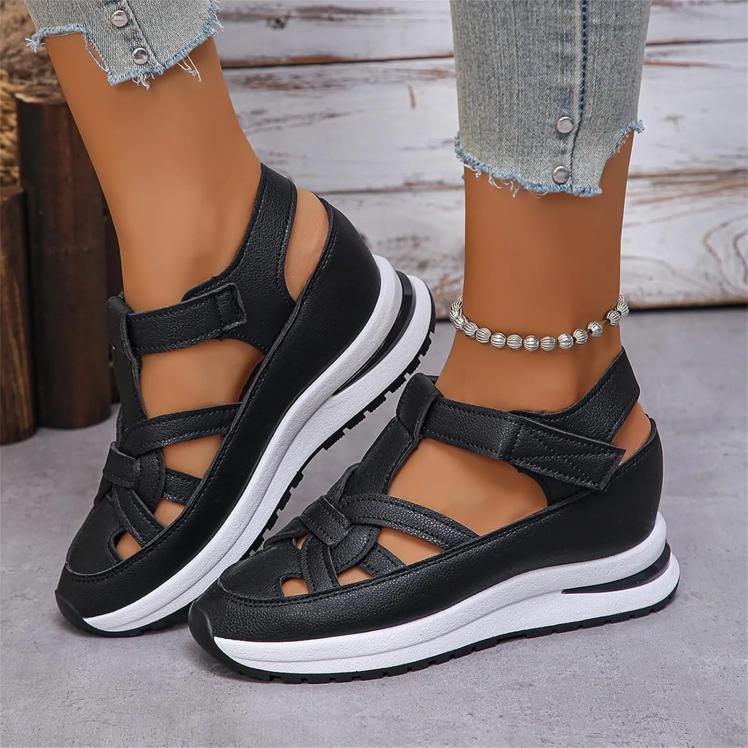 CRNTCEM Womens Sports Sandals Summer Lightweight Hollow Outdoor Comfortable Casual Sandals 2025 New Breathable Platform Wedge Stylish Roman Sandal