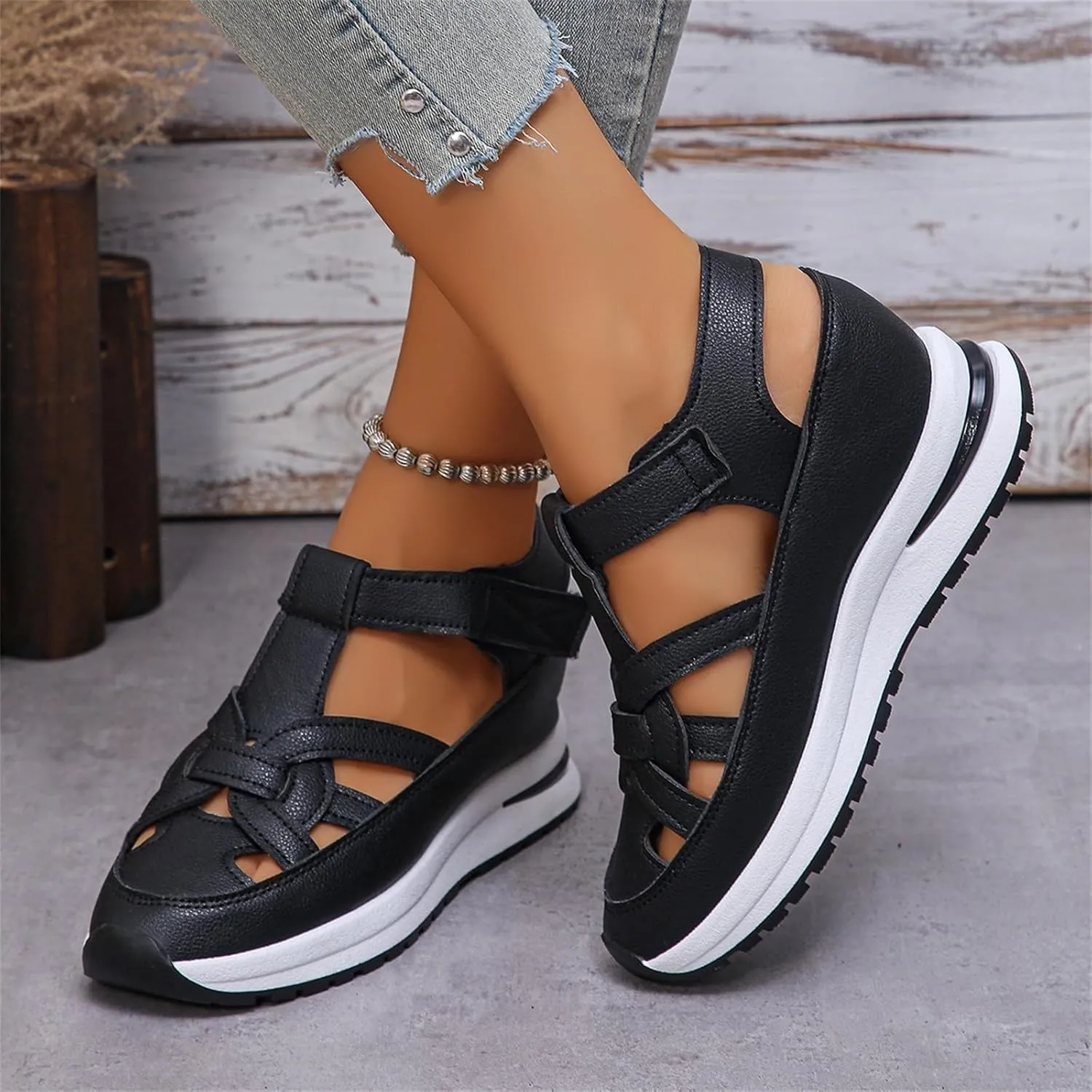 CRNTCEM Womens Sports Sandals Summer Lightweight Hollow Outdoor Comfortable Casual Sandals 2025 New Breathable Platform Wedge Stylish Roman Sandal