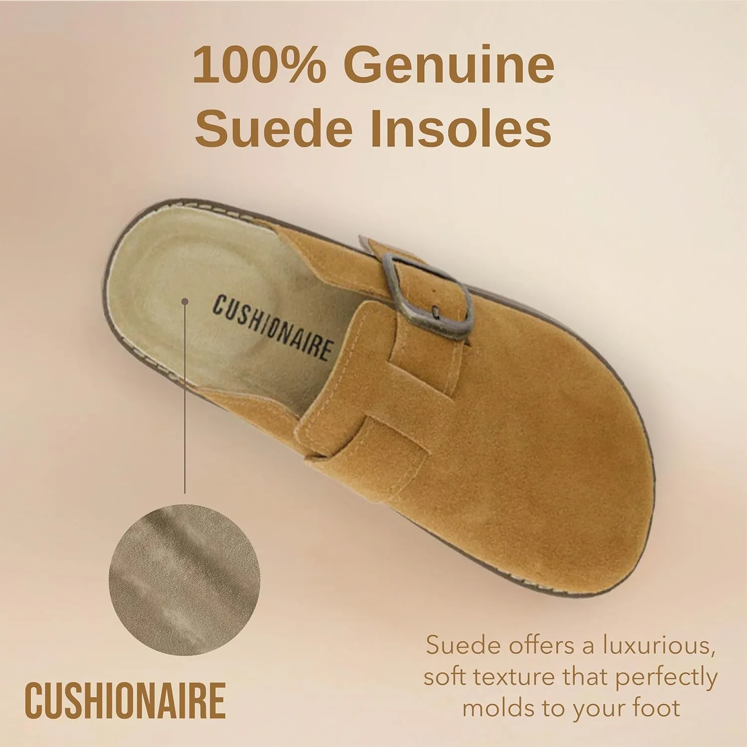 CUSHIONAIRE Women's Blain Genuine Suede Slip-On Clogs with Memory Foam & Chic Buckle Mule - Comfortable, Non-Slip, Wide Widths Available