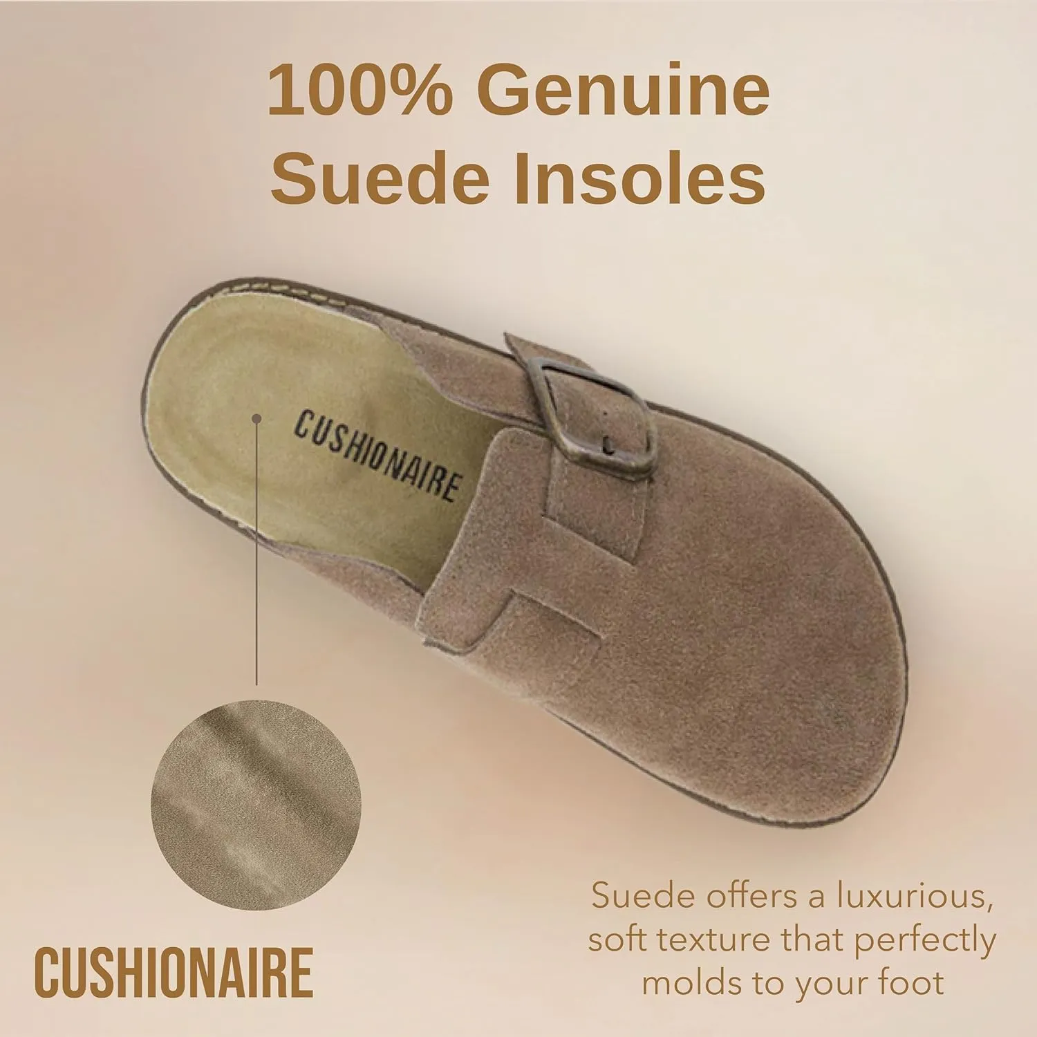 CUSHIONAIRE Women's Blain Genuine Suede Slip-On Clogs with Memory Foam & Chic Buckle Mule - Comfortable, Non-Slip, Wide Widths Available
