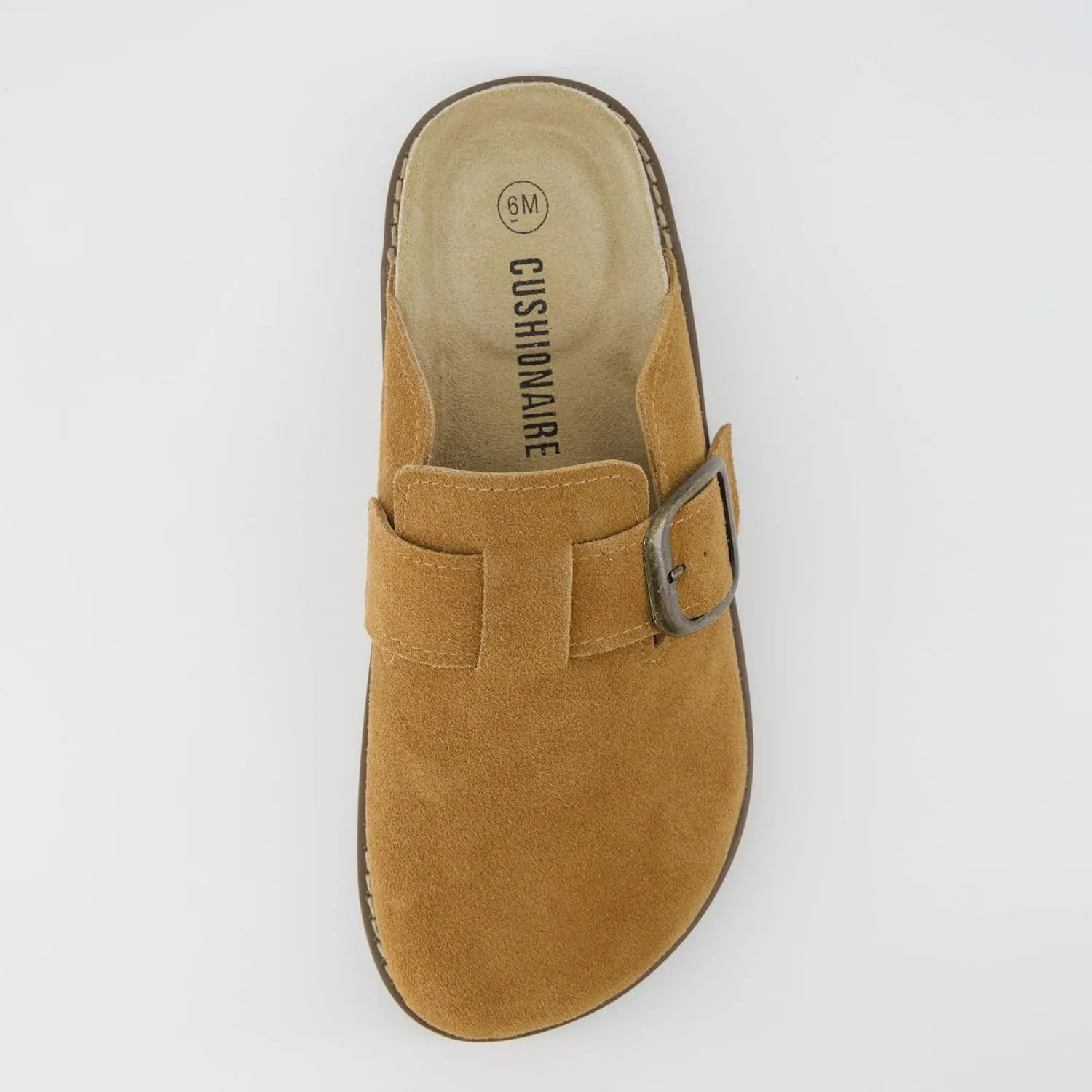 CUSHIONAIRE Women's Blain Genuine Suede Slip-On Clogs with   Memory Foam & Chic Buckle Mule - Comfortable, Non-Slip, Wide Widths Available