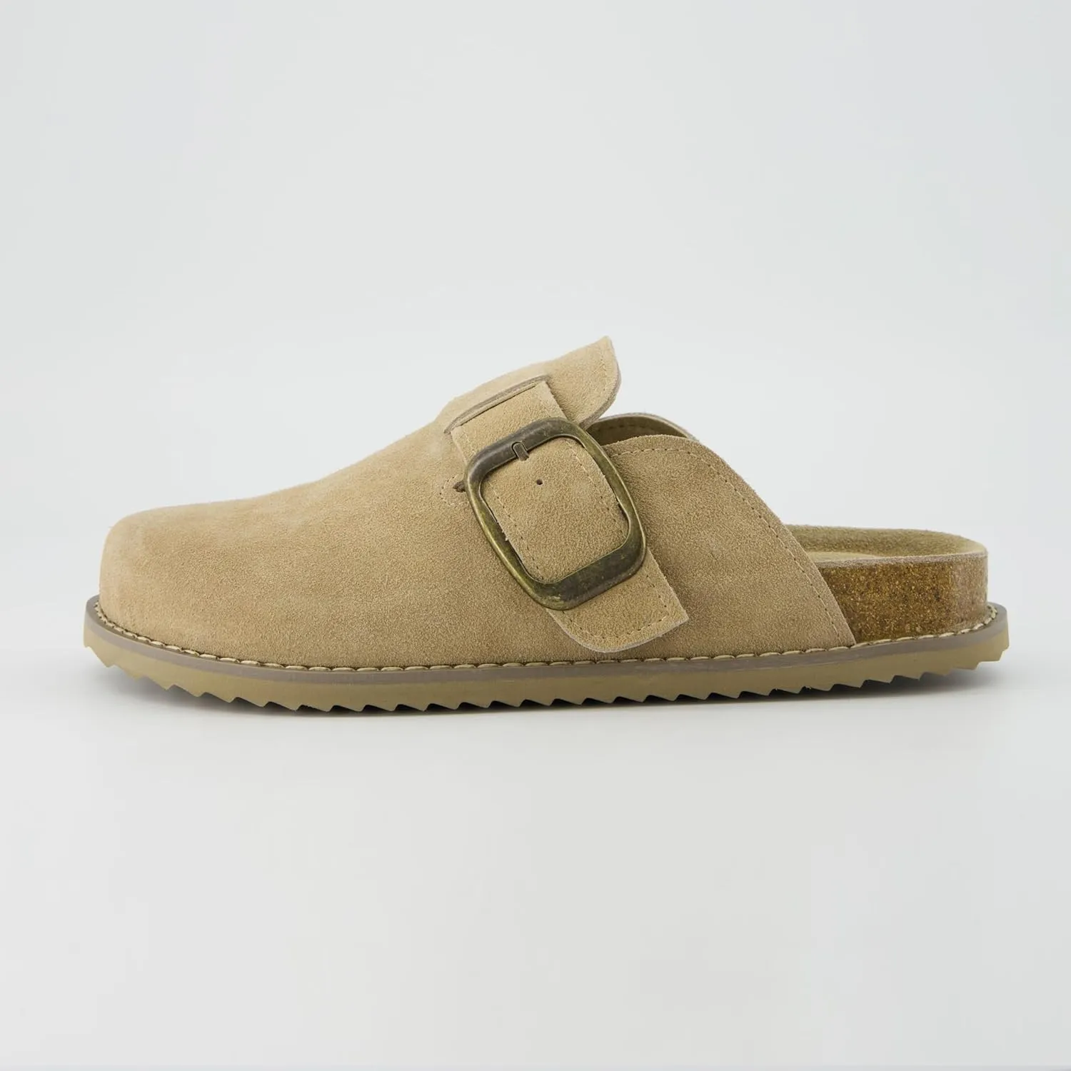 CUSHIONAIRE Women's Blain Genuine Suede Slip-On Clogs with   Memory Foam & Chic Buckle Mule - Comfortable, Non-Slip, Wide Widths Available