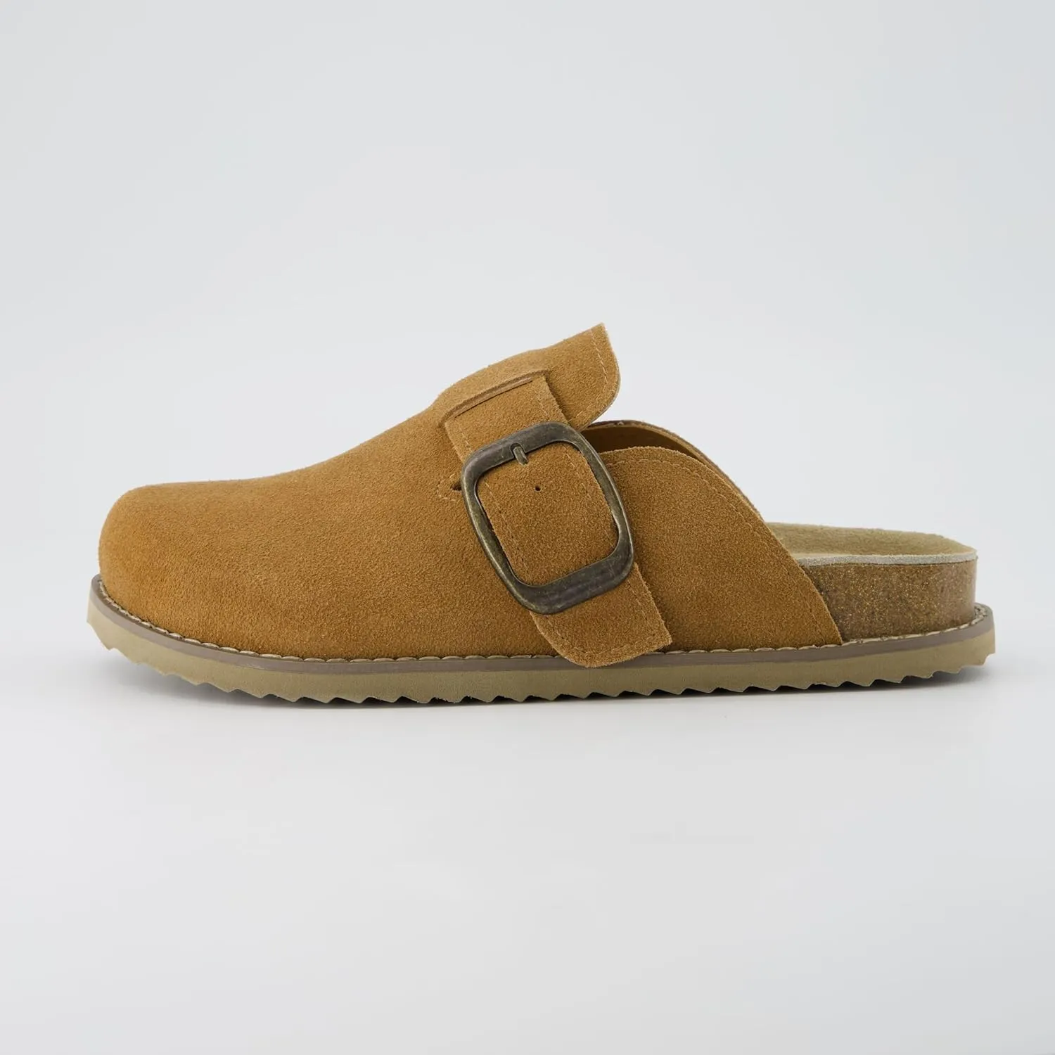 CUSHIONAIRE Women's Blain Genuine Suede Slip-On Clogs with Memory Foam & Chic Buckle Mule - Comfortable, Non-Slip, Wide Widths Available