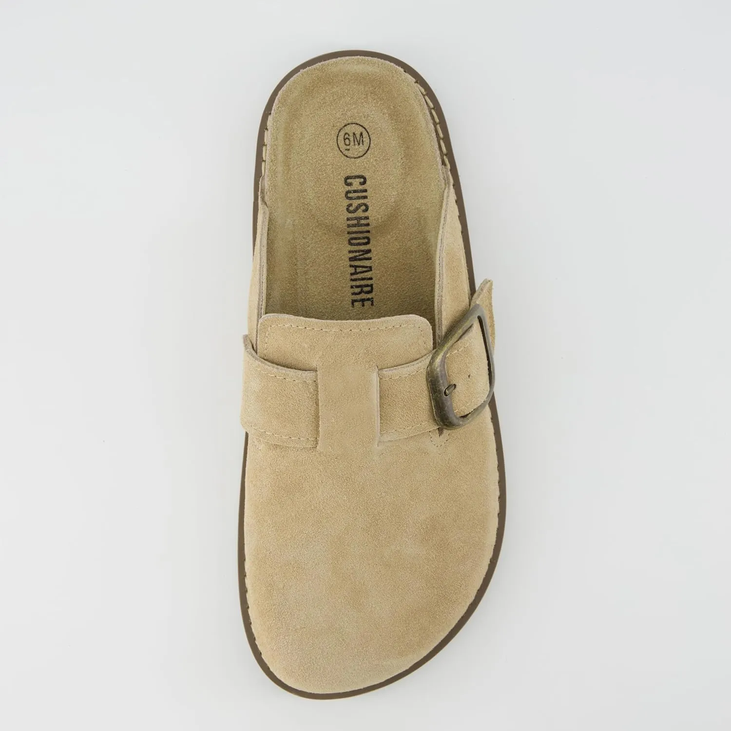 CUSHIONAIRE Women's Blain Genuine Suede Slip-On Clogs with   Memory Foam & Chic Buckle Mule - Comfortable, Non-Slip, Wide Widths Available