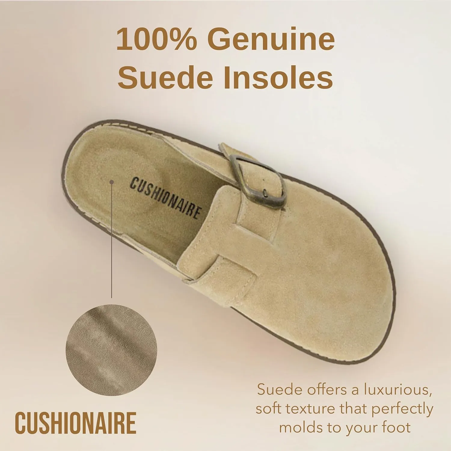 CUSHIONAIRE Women's Blain Genuine Suede Slip-On Clogs with   Memory Foam & Chic Buckle Mule - Comfortable, Non-Slip, Wide Widths Available