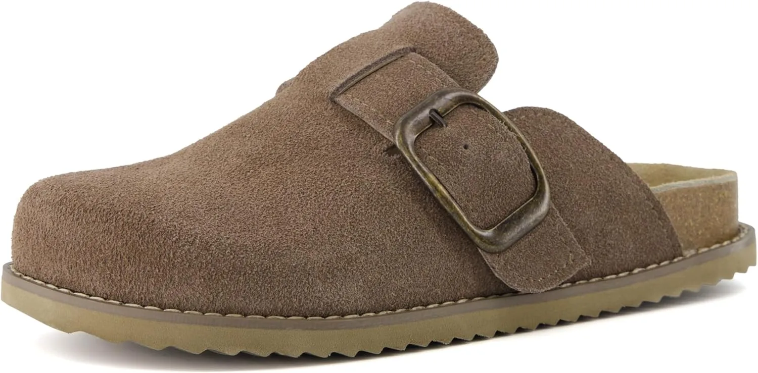 CUSHIONAIRE Women's Blain Genuine Suede Slip-On Clogs with Memory Foam & Chic Buckle Mule - Comfortable, Non-Slip, Wide Widths Available