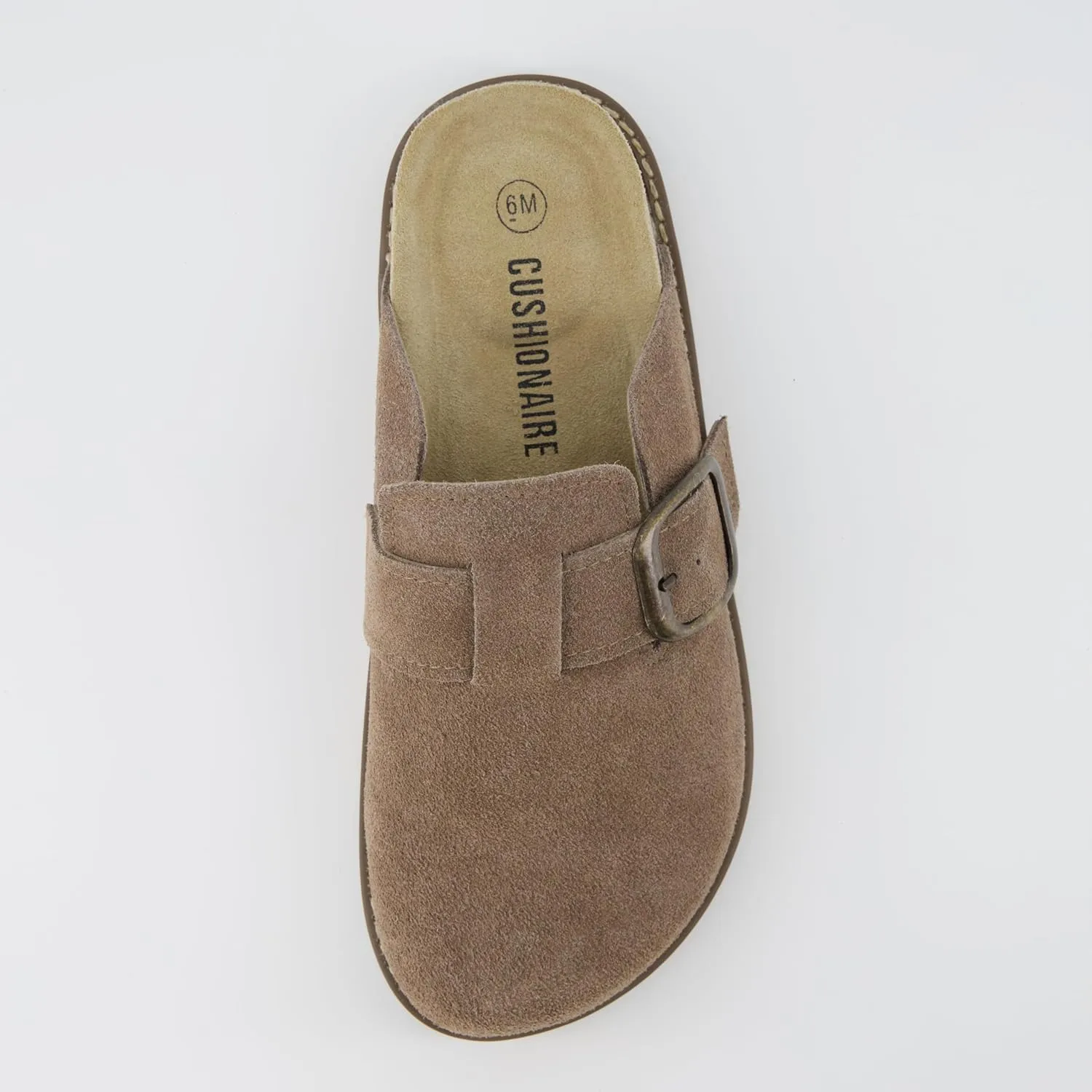 CUSHIONAIRE Women's Blain Genuine Suede Slip-On Clogs with   Memory Foam & Chic Buckle Mule - Comfortable, Non-Slip, Wide Widths Available