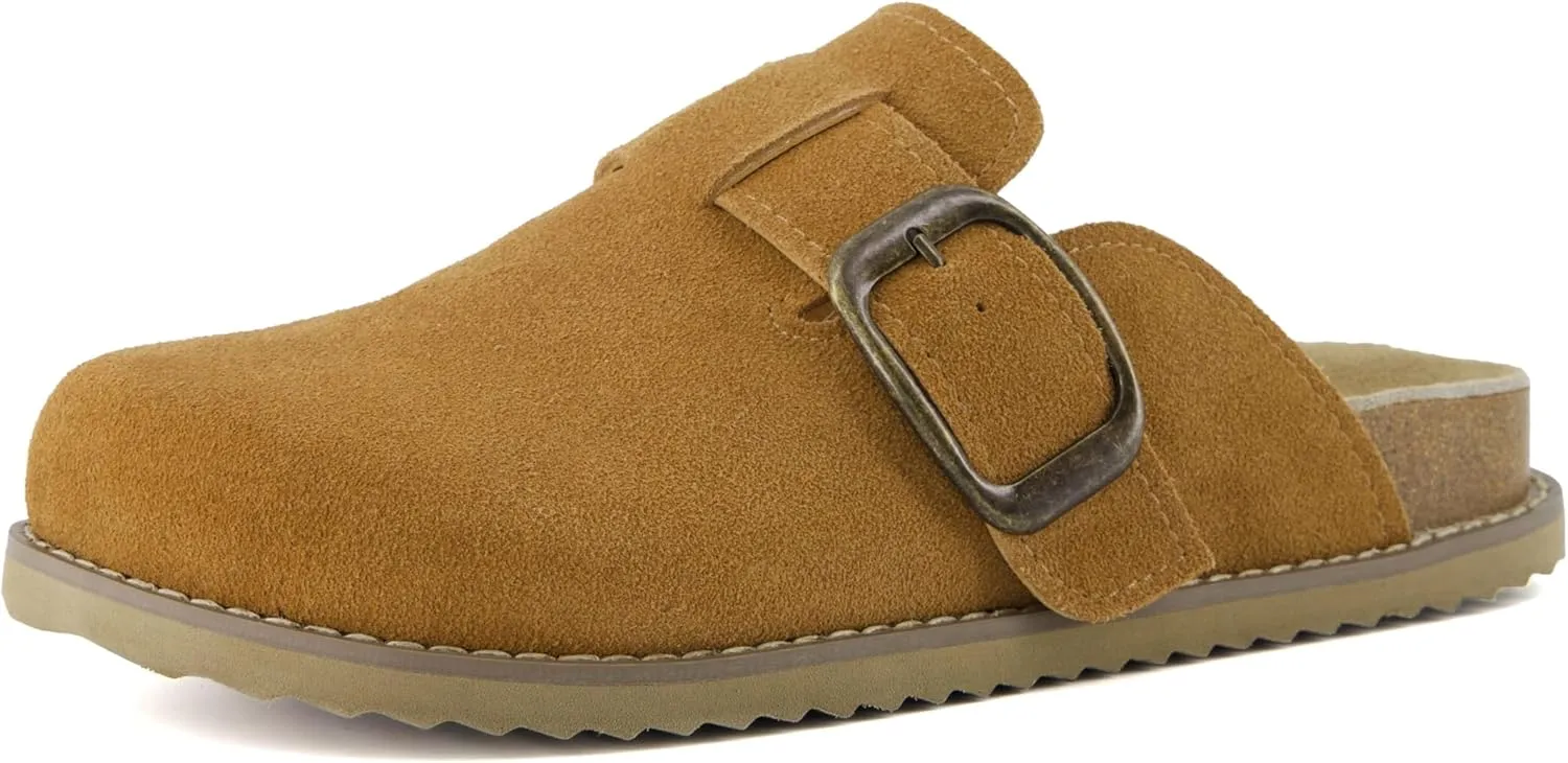 CUSHIONAIRE Women's Blain Genuine Suede Slip-On Clogs with Memory Foam & Chic Buckle Mule - Comfortable, Non-Slip, Wide Widths Available