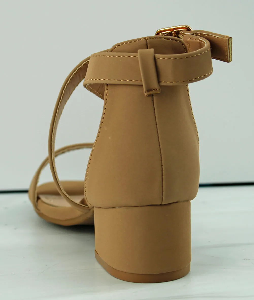 Delia 6K Girls Cross Band Low Block Dress Heel Sandals