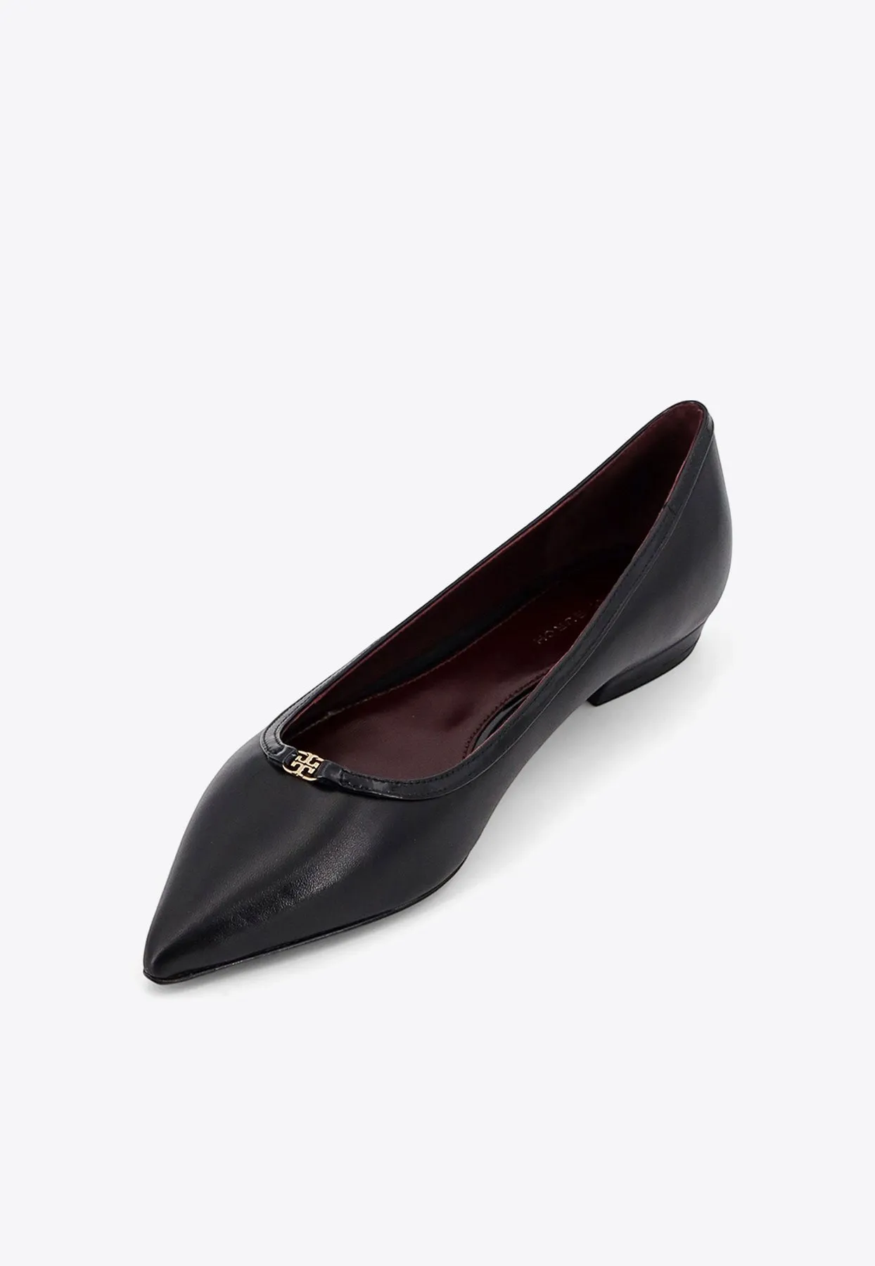 Double T Leather Pointed-Toe Flats