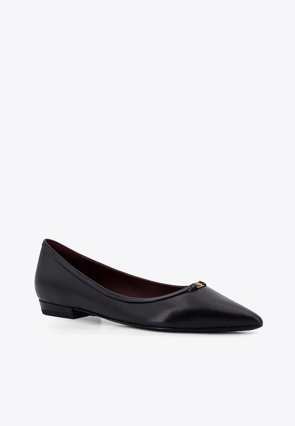 Double T Leather Pointed-Toe Flats