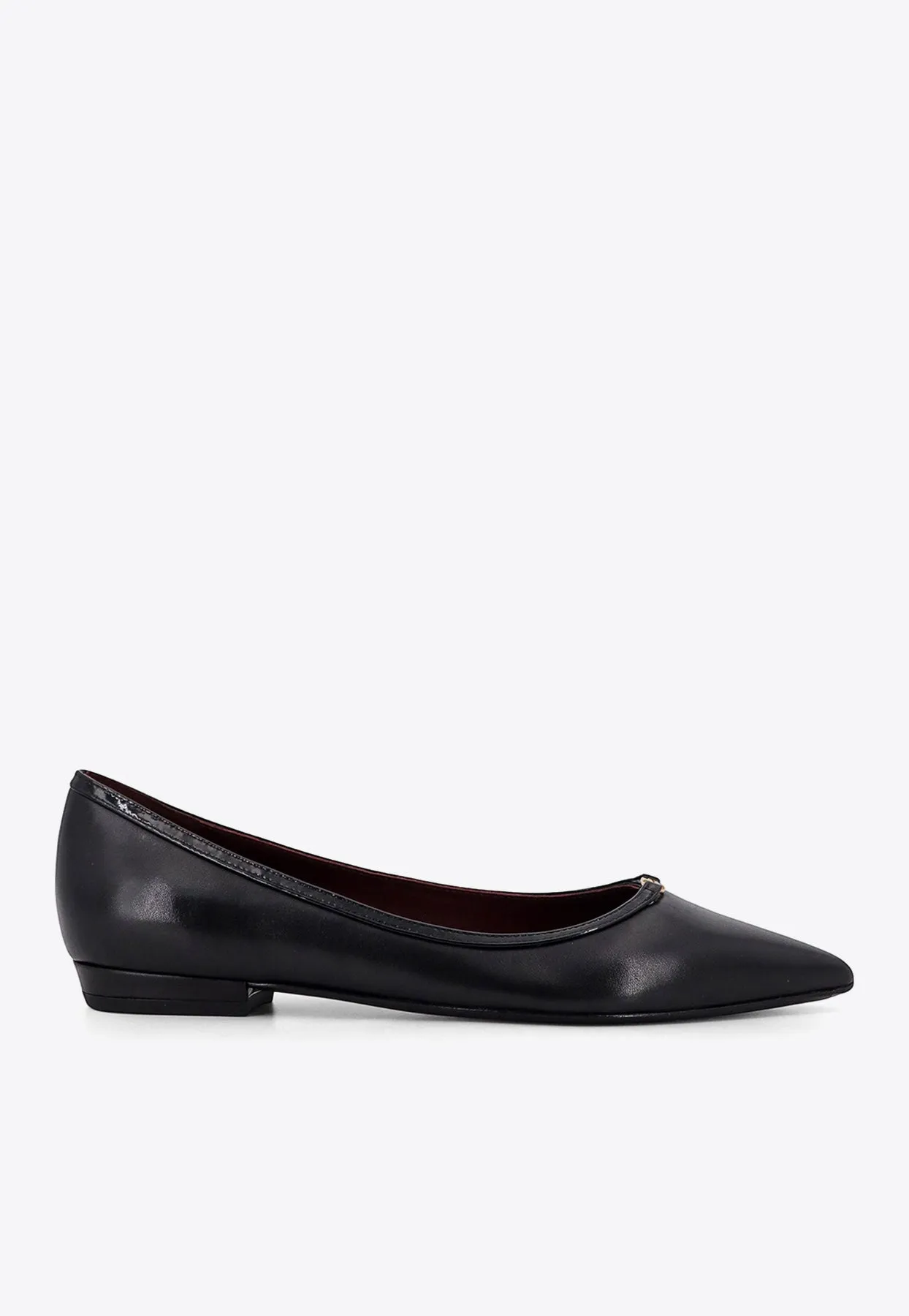 Double T Leather Pointed-Toe Flats