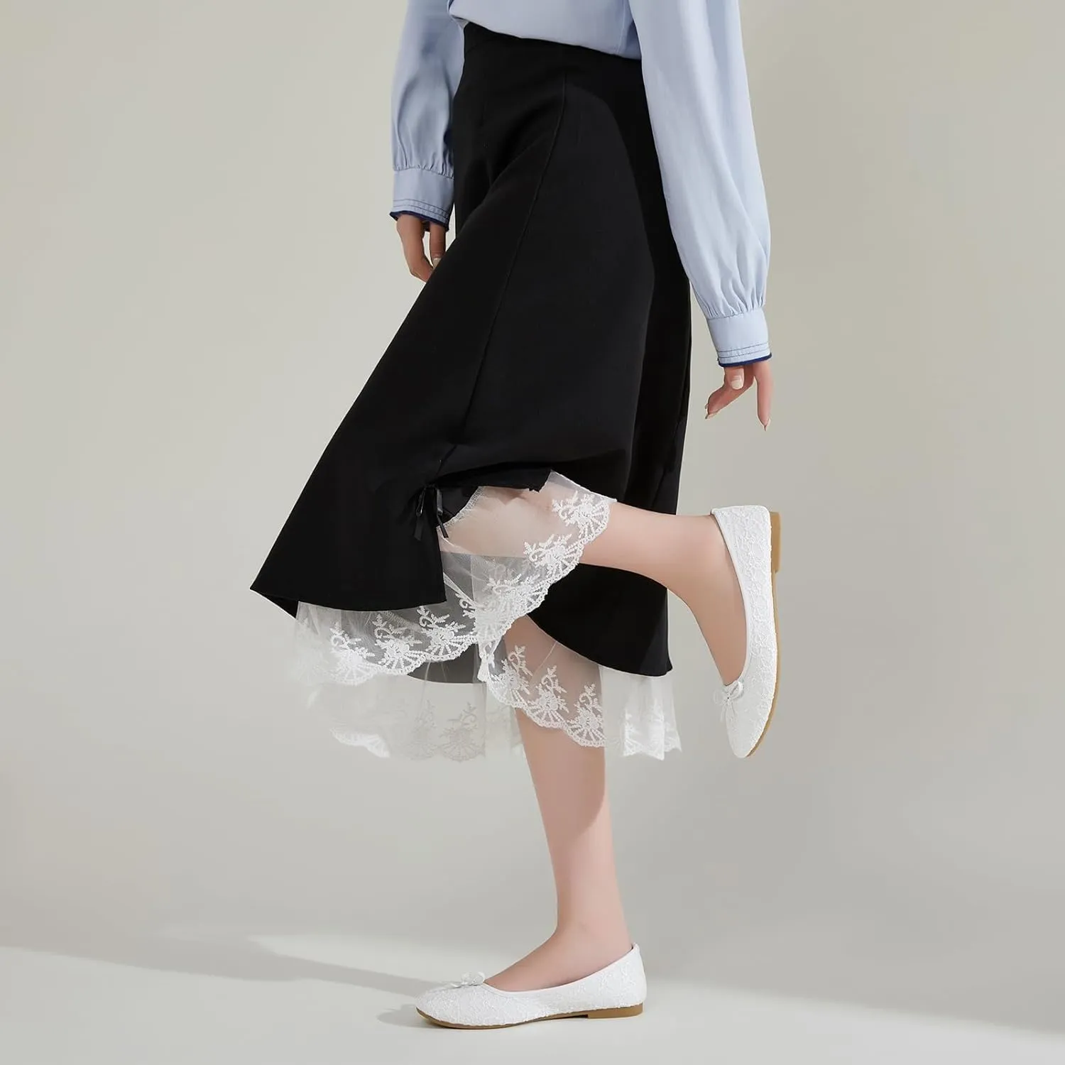 Dress Shoes for Women Round Toe Flats Shoes Lace Ballet Flats Dressy Comfortable Foldable Flats Low Heel