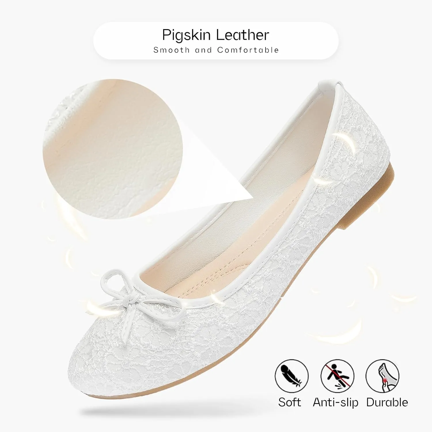 Dress Shoes for Women Round Toe Flats Shoes Lace Ballet Flats Dressy Comfortable Foldable Flats Low Heel