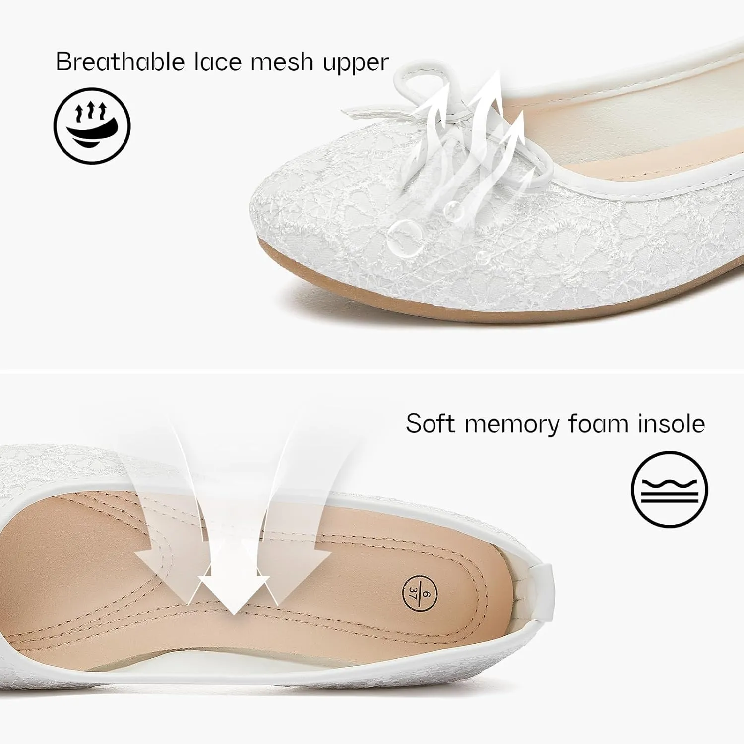 Dress Shoes for Women Round Toe Flats Shoes Lace Ballet Flats Dressy Comfortable Foldable Flats Low Heel