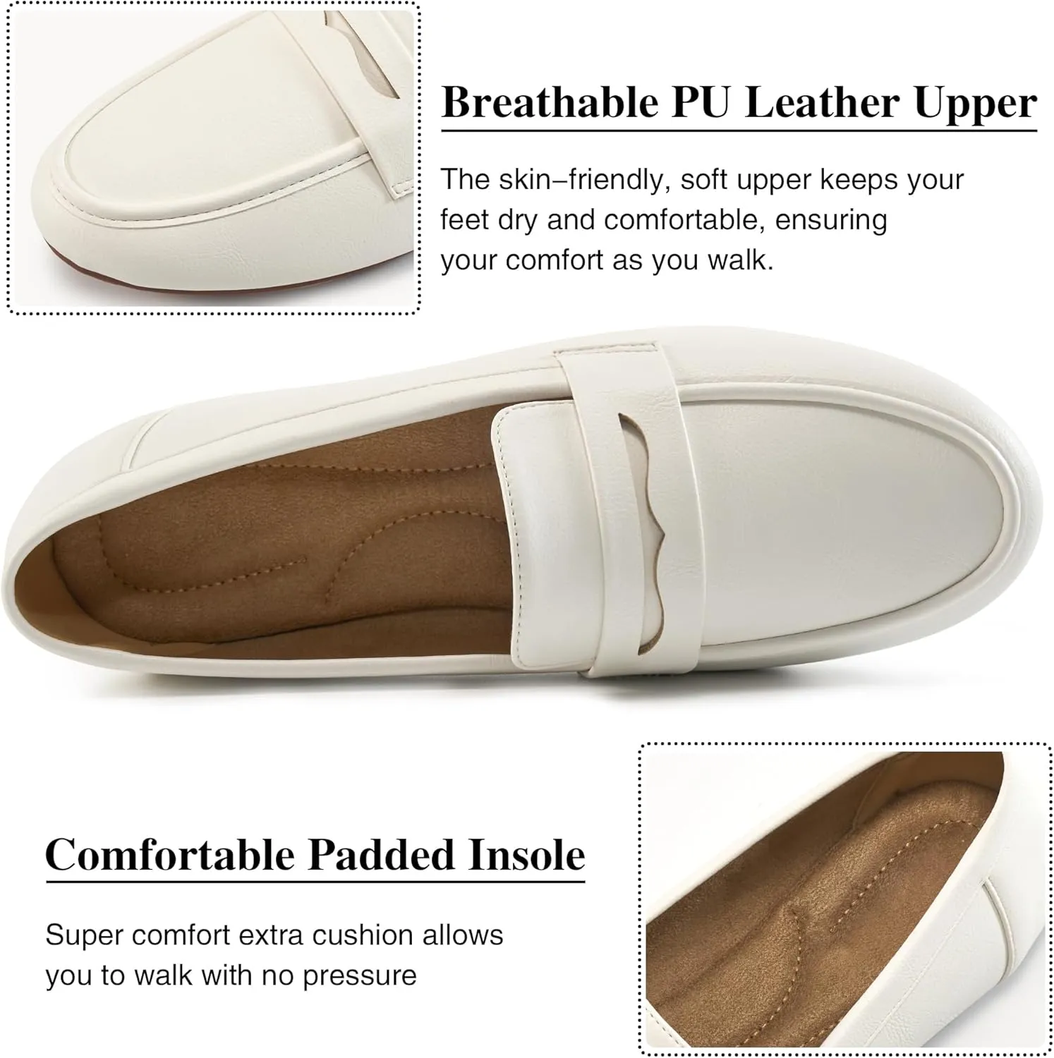 Ecetana Women Loafers Comfortable Shoes Casual Slip on Penny Moccasins Flats for Walking Driving Business