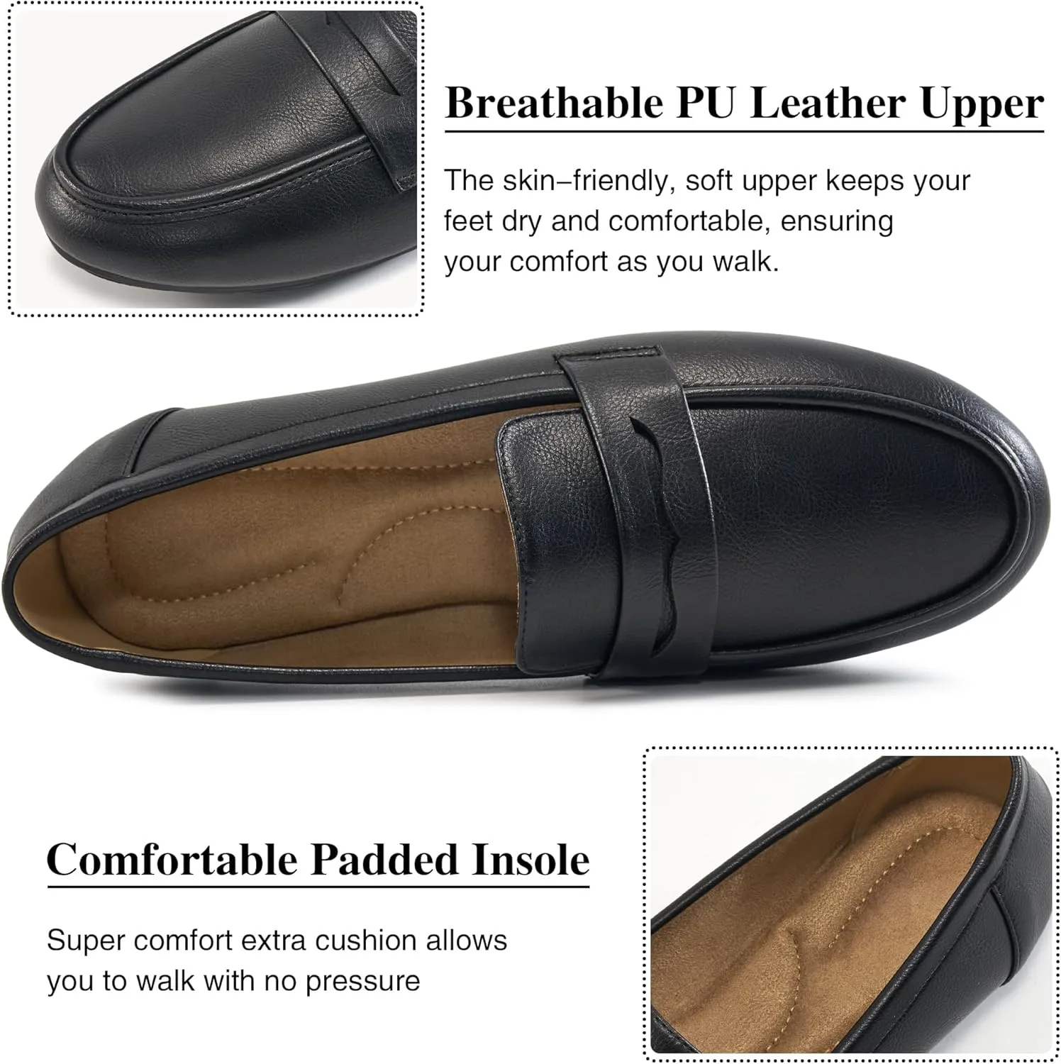 Ecetana Women Loafers Comfortable Shoes Casual Slip on Penny Moccasins Flats for Walking Driving Business