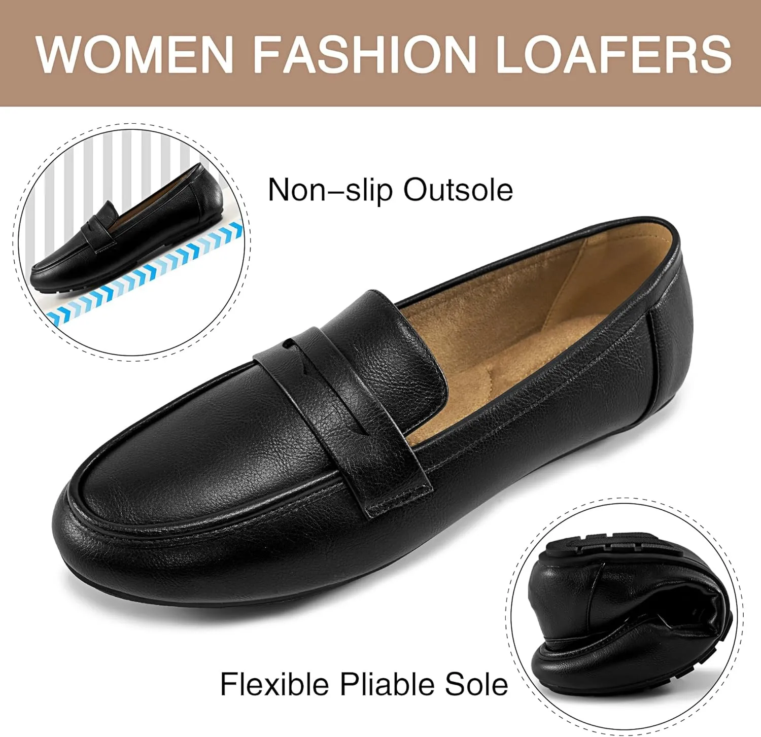 Ecetana Women Loafers Comfortable Shoes Casual Slip on Penny Moccasins Flats for Walking Driving Business