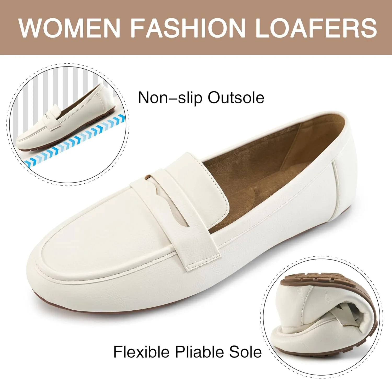 Ecetana Women Loafers Comfortable Shoes Casual Slip on Penny Moccasins Flats for Walking Driving Business