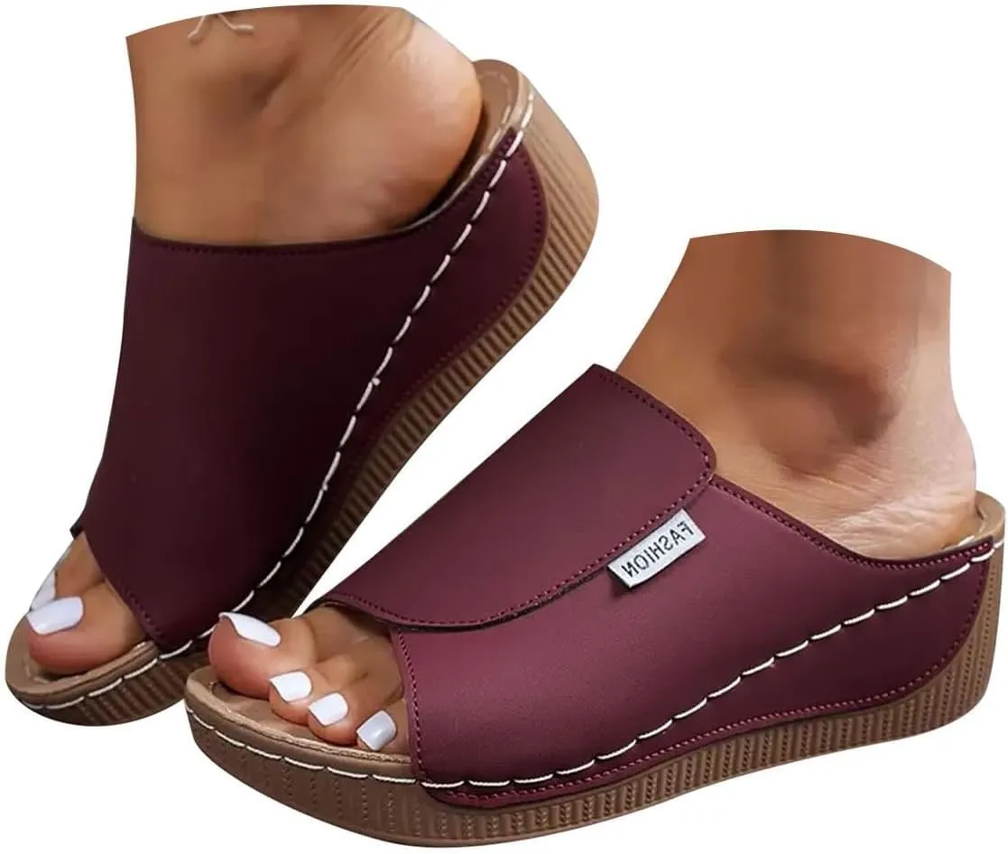 Eduavar Sandals for Women 2025 Casual Wedges Open Toe Comfort Slip On Bohemia Sandals Casual Summer Slides Espadrille Shoes