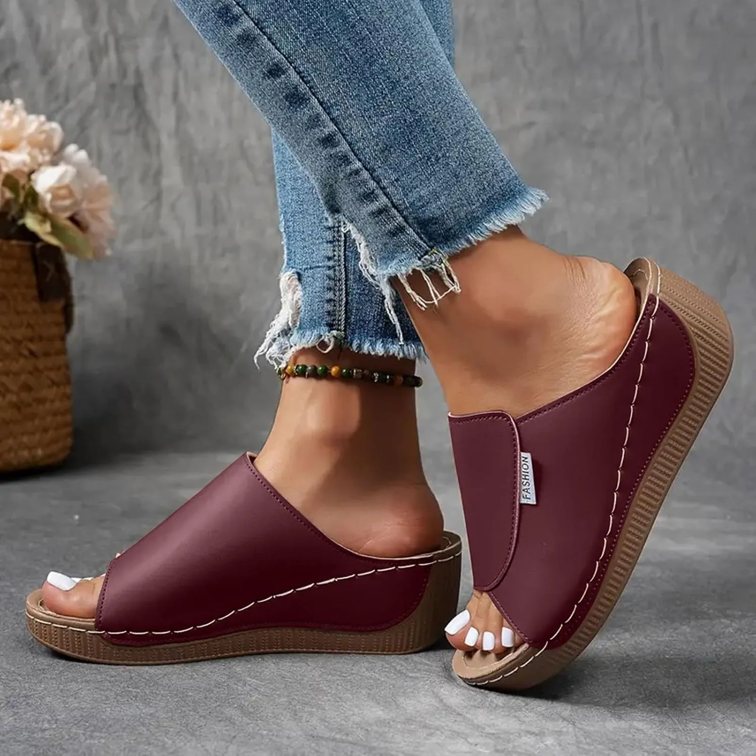 Eduavar Sandals for Women 2025 Casual Wedges Open Toe Comfort Slip On Bohemia Sandals Casual Summer Slides Espadrille Shoes