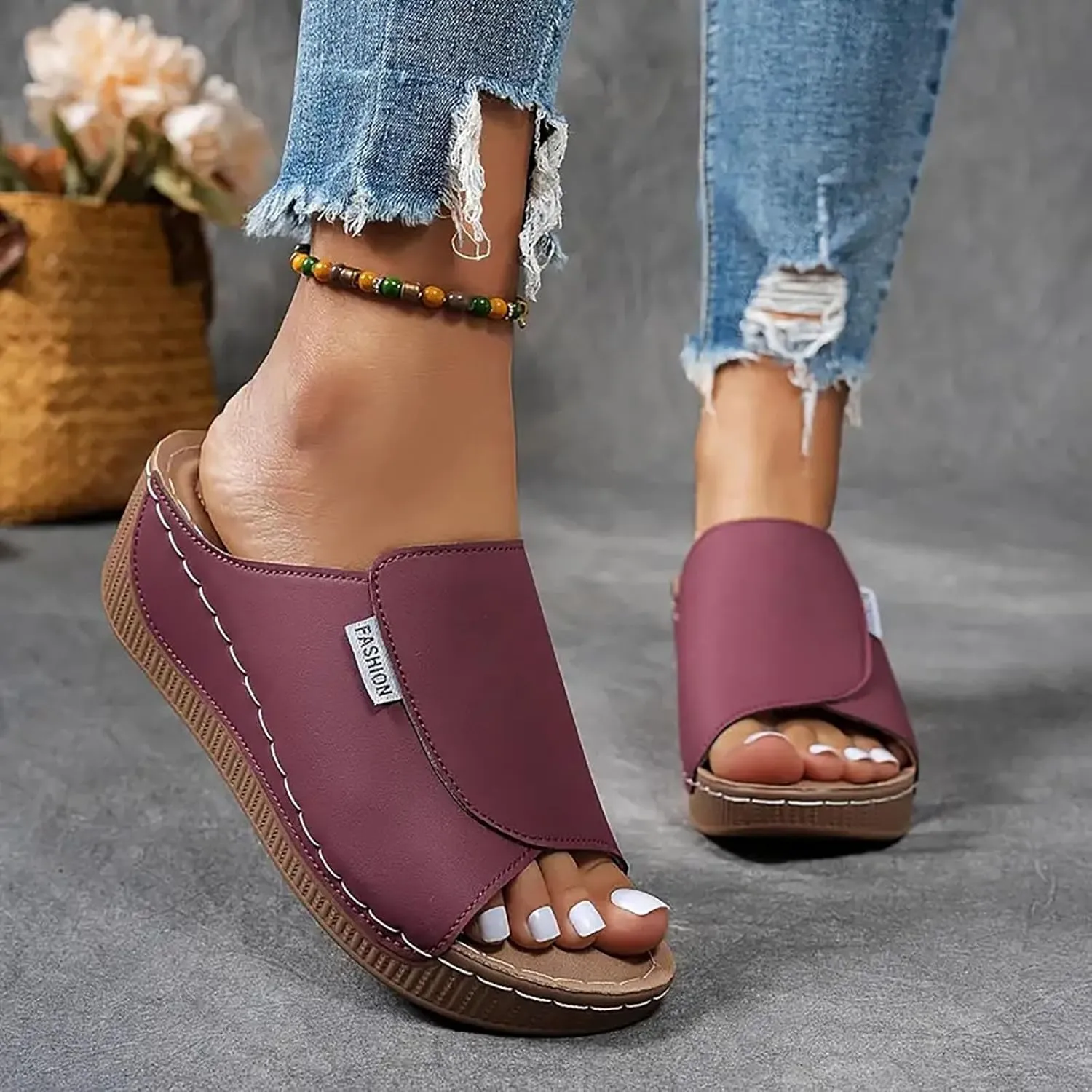 Eduavar Sandals for Women 2025 Casual Wedges Open Toe Comfort Slip On Bohemia Sandals Casual Summer Slides Espadrille Shoes