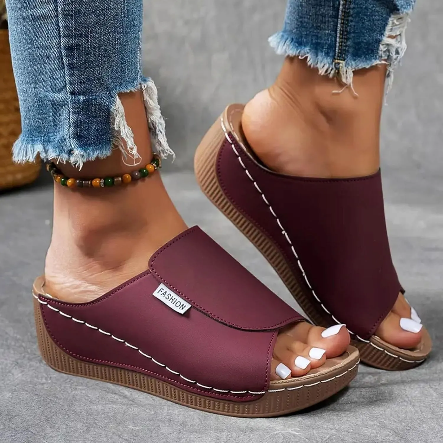 Eduavar Sandals for Women 2025 Casual Wedges Open Toe Comfort Slip On Bohemia Sandals Casual Summer Slides Espadrille Shoes