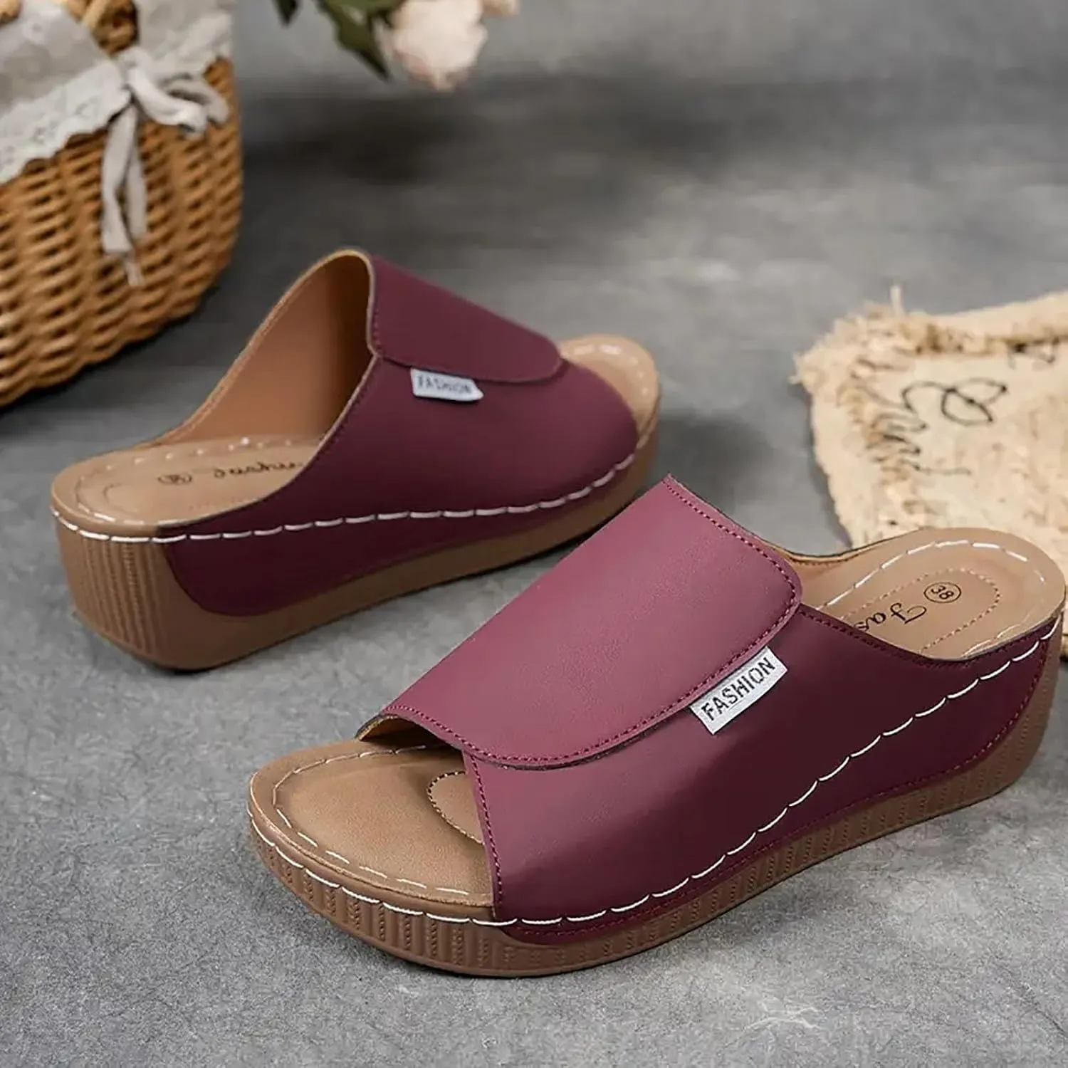 Eduavar Sandals for Women 2025 Casual Wedges Open Toe Comfort Slip On Bohemia Sandals Casual Summer Slides Espadrille Shoes