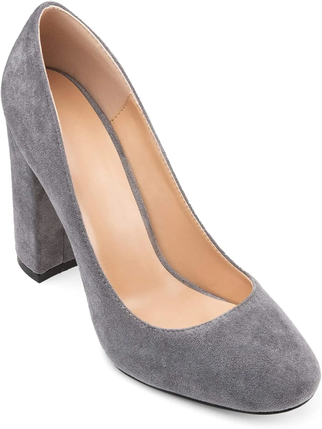 Eldof Women's Block Heel Pumps 4inches Round Toe Sexy Heels Elegant Comfort Classic High Heels Office Wedding Shoes