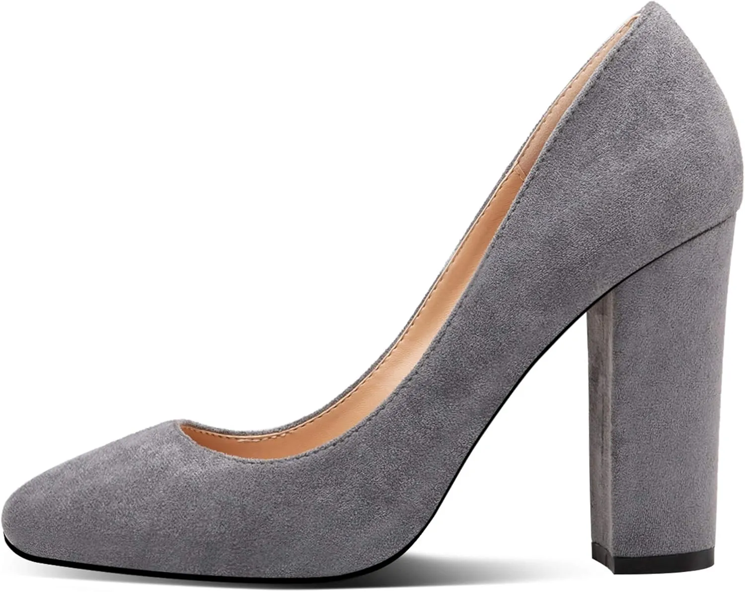 Eldof Women's Block Heel Pumps 4inches Round Toe Sexy Heels Elegant Comfort Classic High Heels Office Wedding Shoes