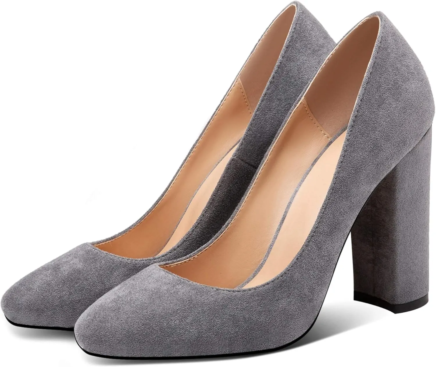 Eldof Women's Block Heel Pumps 4inches Round Toe Sexy Heels Elegant Comfort Classic High Heels Office Wedding Shoes