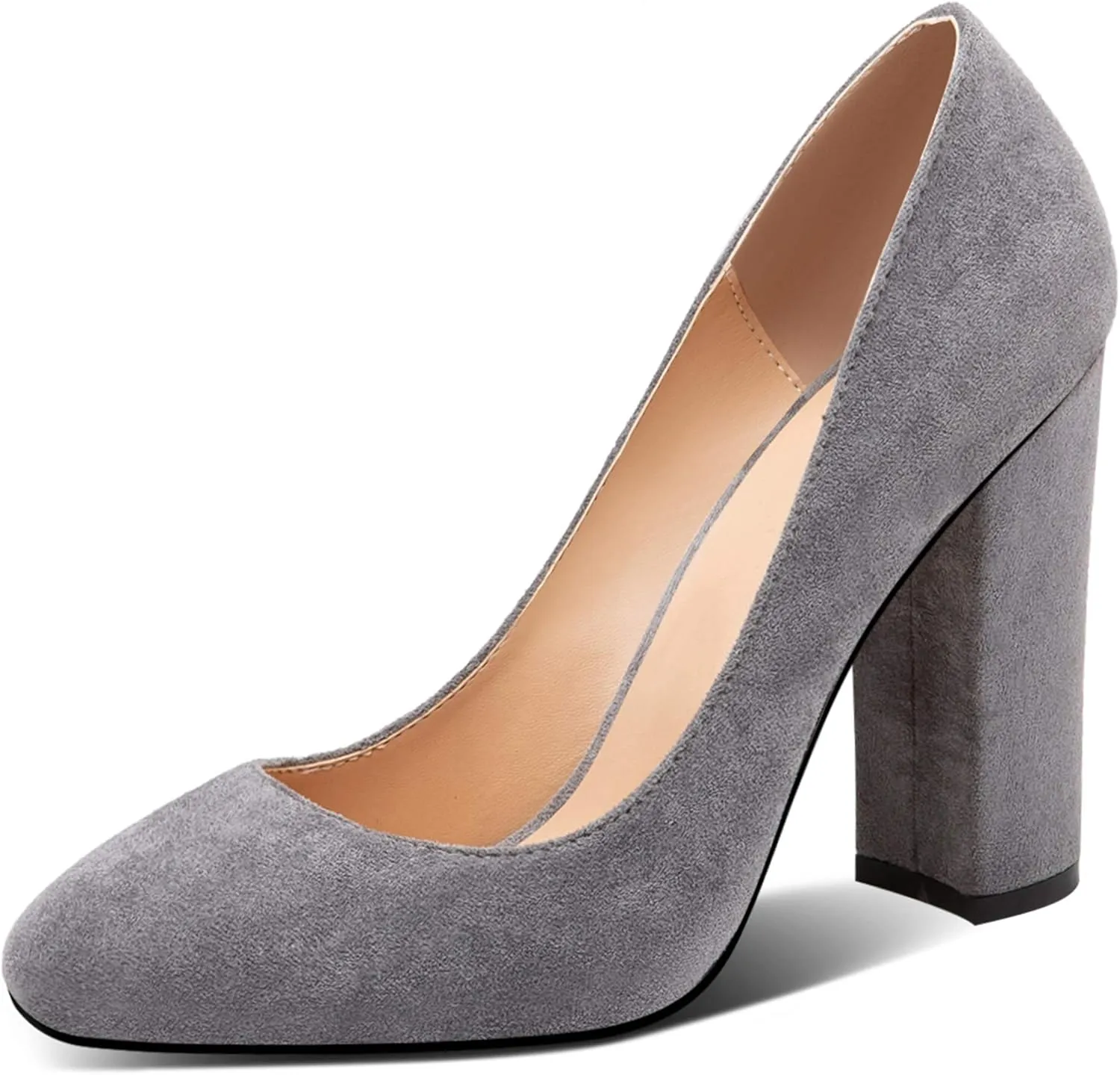 Eldof Women's Block Heel Pumps 4inches Round Toe Sexy Heels Elegant Comfort Classic High Heels Office Wedding Shoes