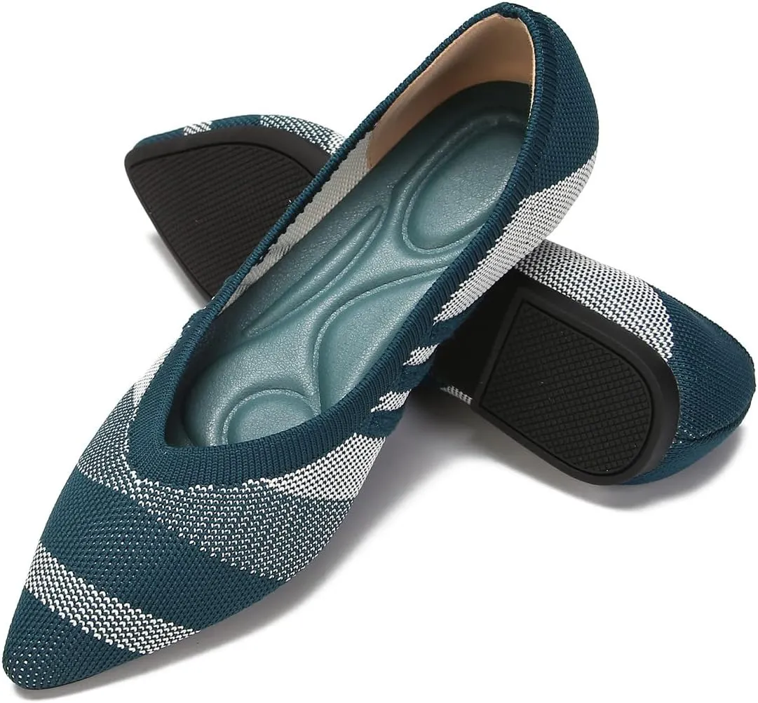 EnllerviiD Women's Flats Breathable Knit Pointed Flats Loafers Shoes,Work Flats Office Shoes Comfortable Flexible Mule Shoes Ballet Flats
